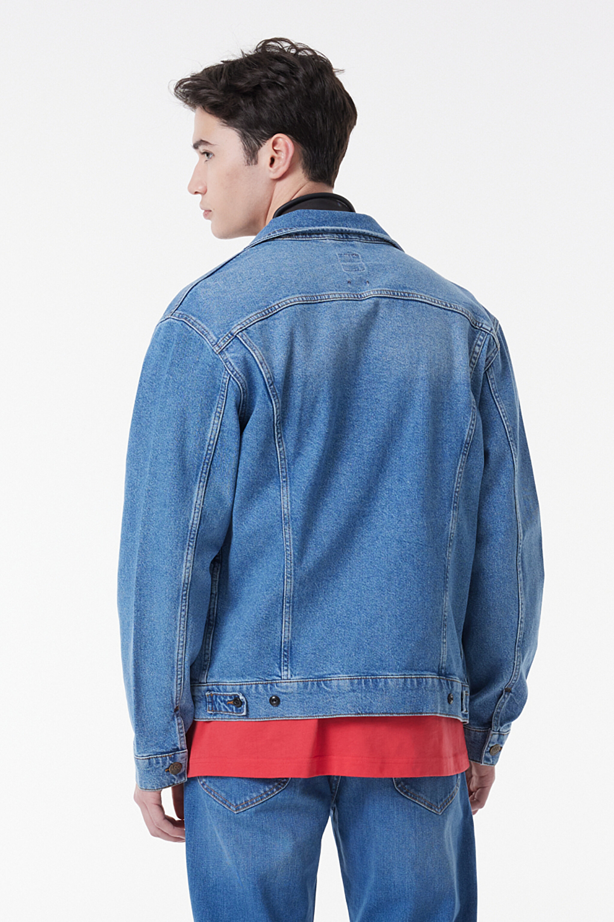 Slim Fit Dar Kesim %100 Pamuk Mavi Denim Kot Ceket - Mid Blue-L89ZLJPI (görsel 8)