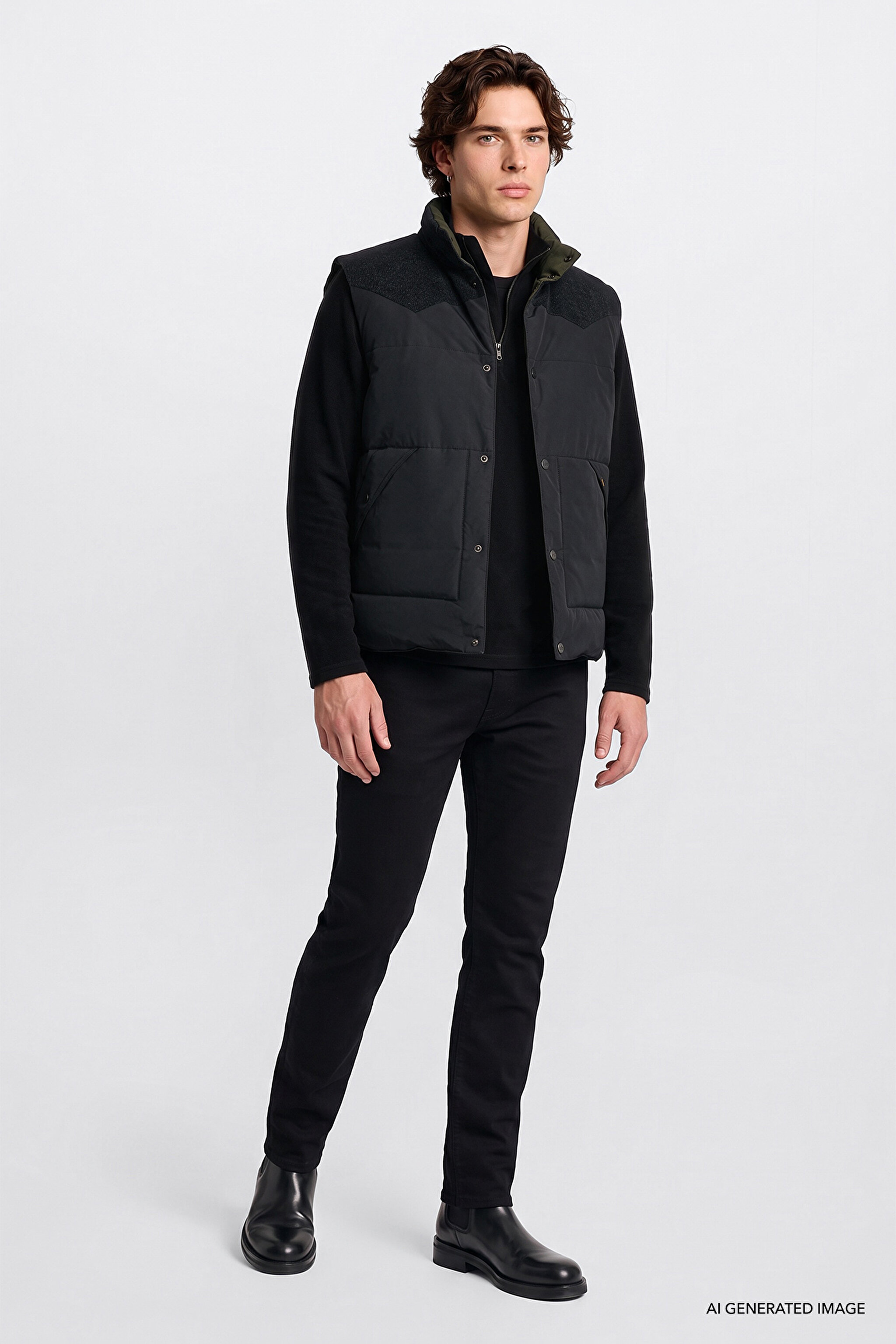 Regular Fit Normal Kesim Çift Kullanımlı Deve Tüyü Şişme Yelek - Black-LD507064001 (görsel 2)