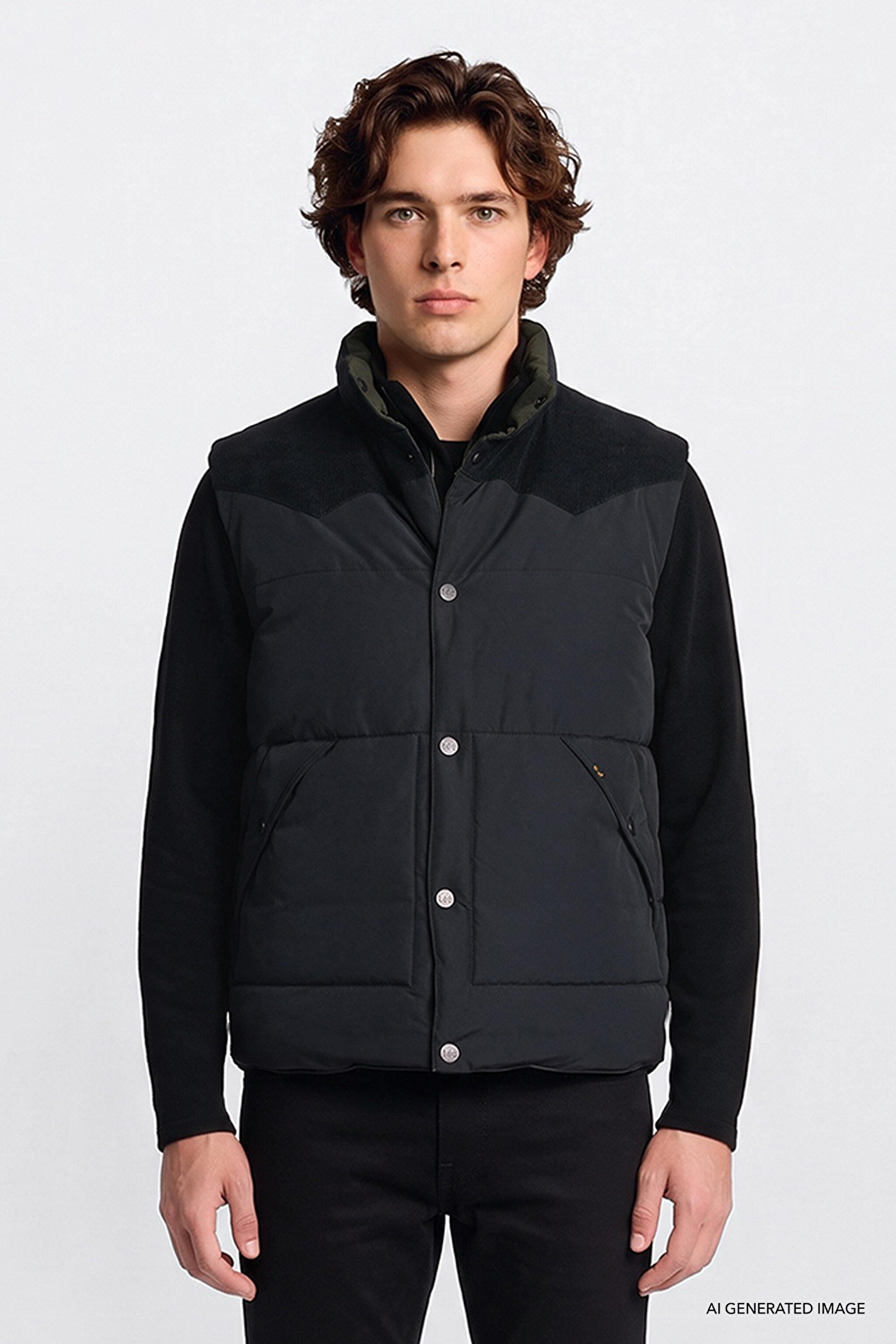Regular Fit Normal Kesim Çift Kullanımlı Deve Tüyü Şişme Yelek - Black-LD507064001 (görsel 3)