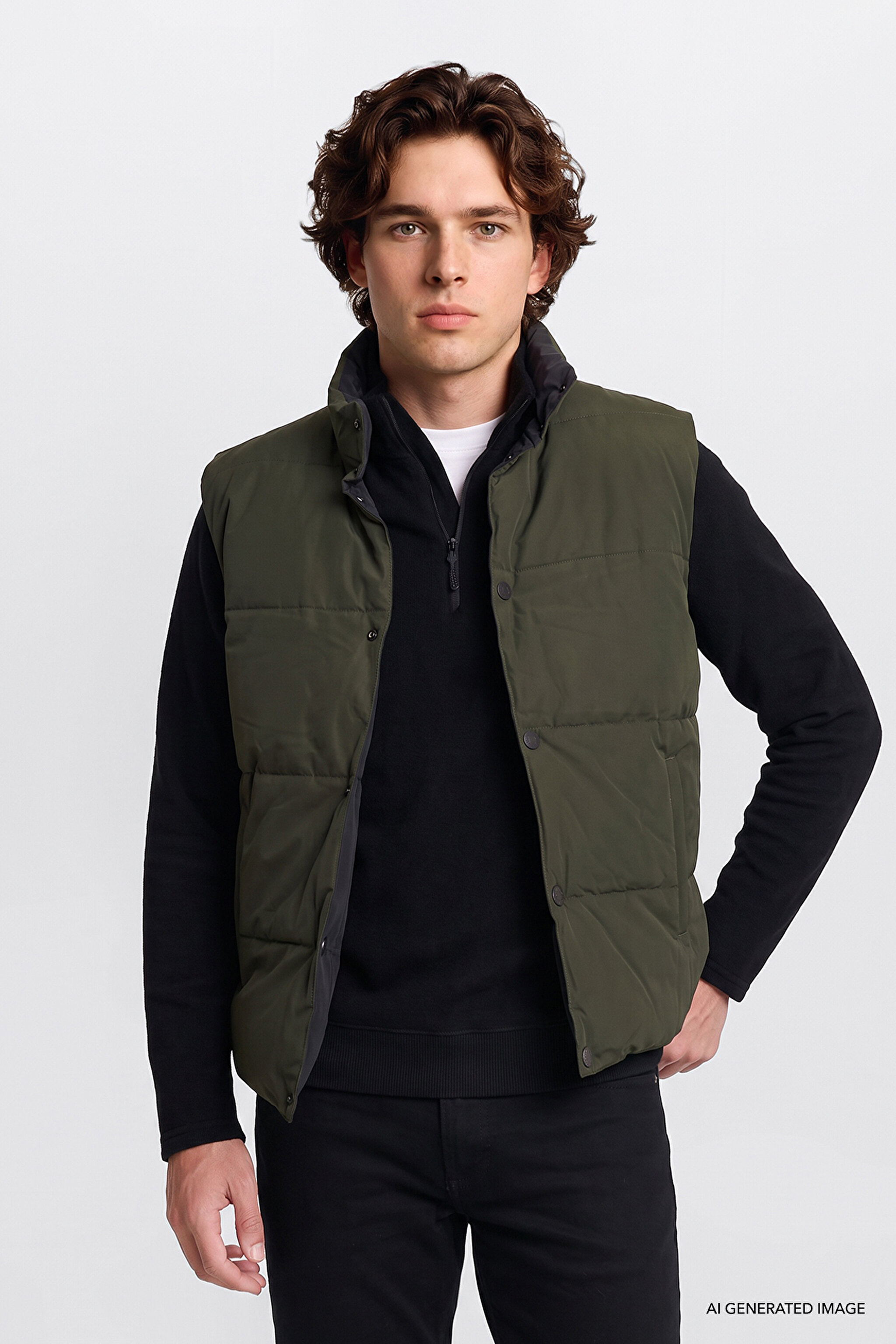 Regular Fit Normal Kesim Çift Kullanımlı Deve Tüyü Şişme Yelek - Black-LD507064001 (görsel 6)