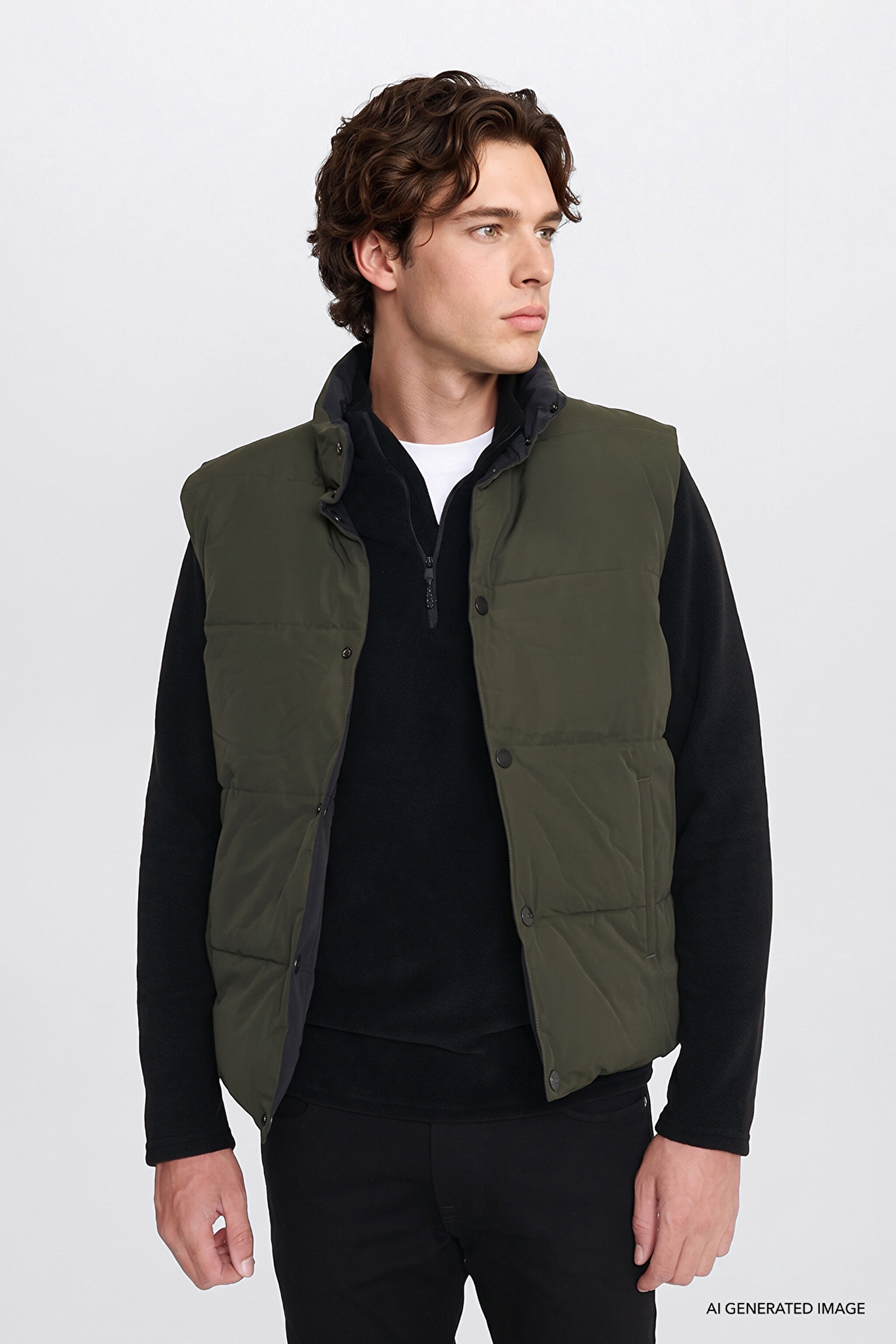 Regular Fit Normal Kesim Çift Kullanımlı Deve Tüyü Şişme Yelek - Black-LD507064001 (görsel 8)