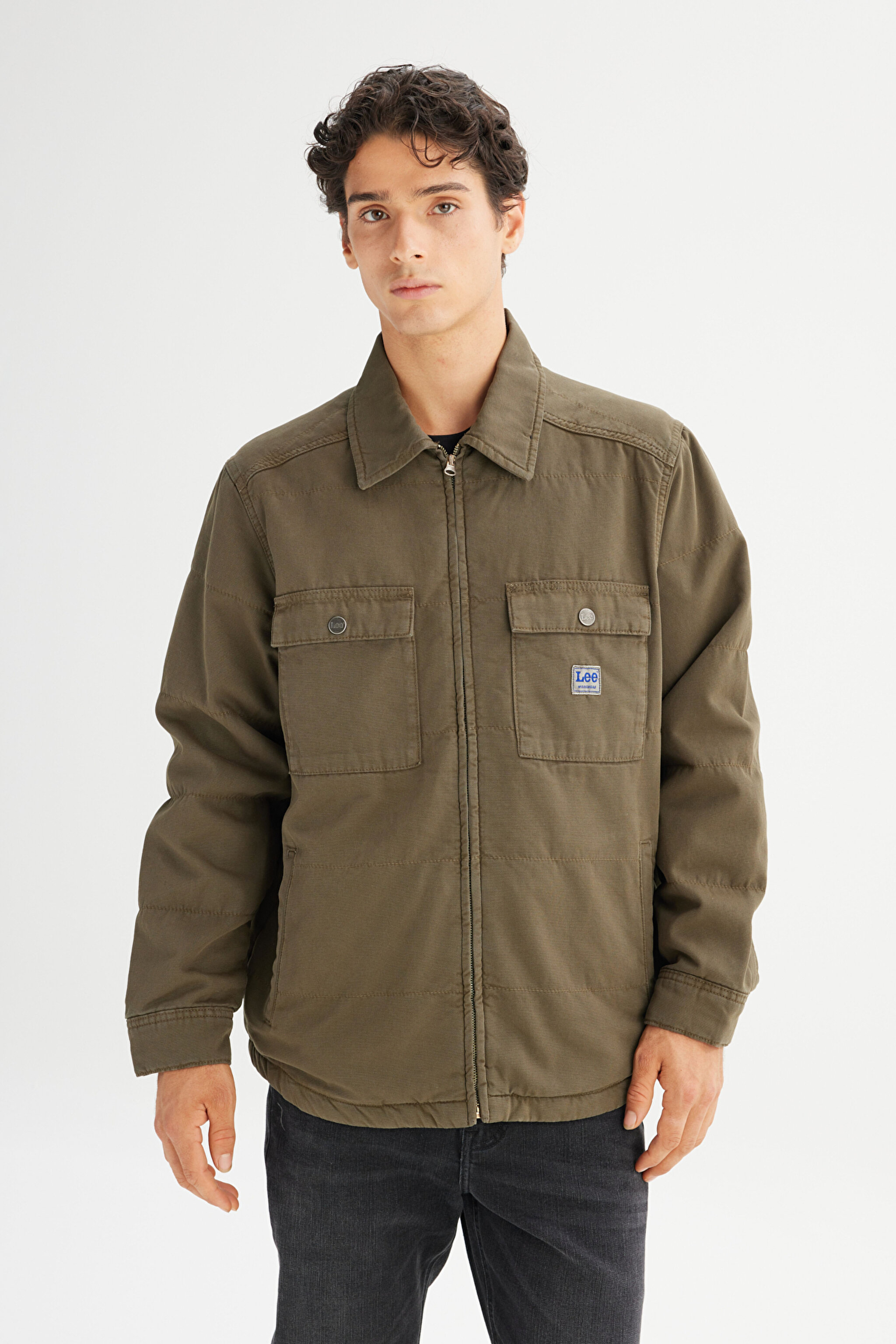 %100 Pamuk Regular Fit Normal Kesim Workwear Haki Ceket - Oak Moss-LD542302900 (görsel 3)