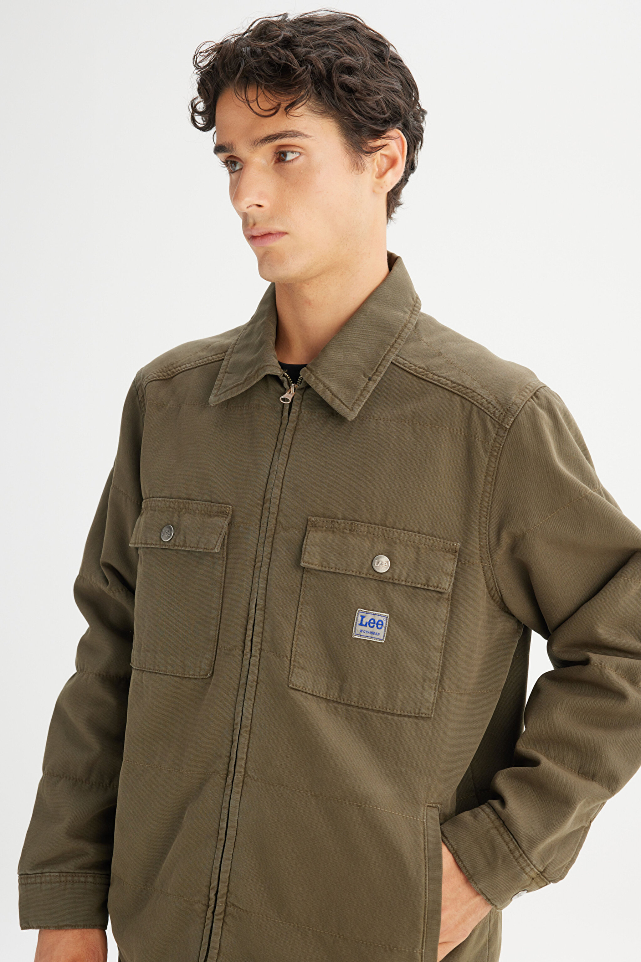 %100 Pamuk Regular Fit Normal Kesim Workwear Haki Ceket - Oak Moss-LD542302900 (görsel 4)