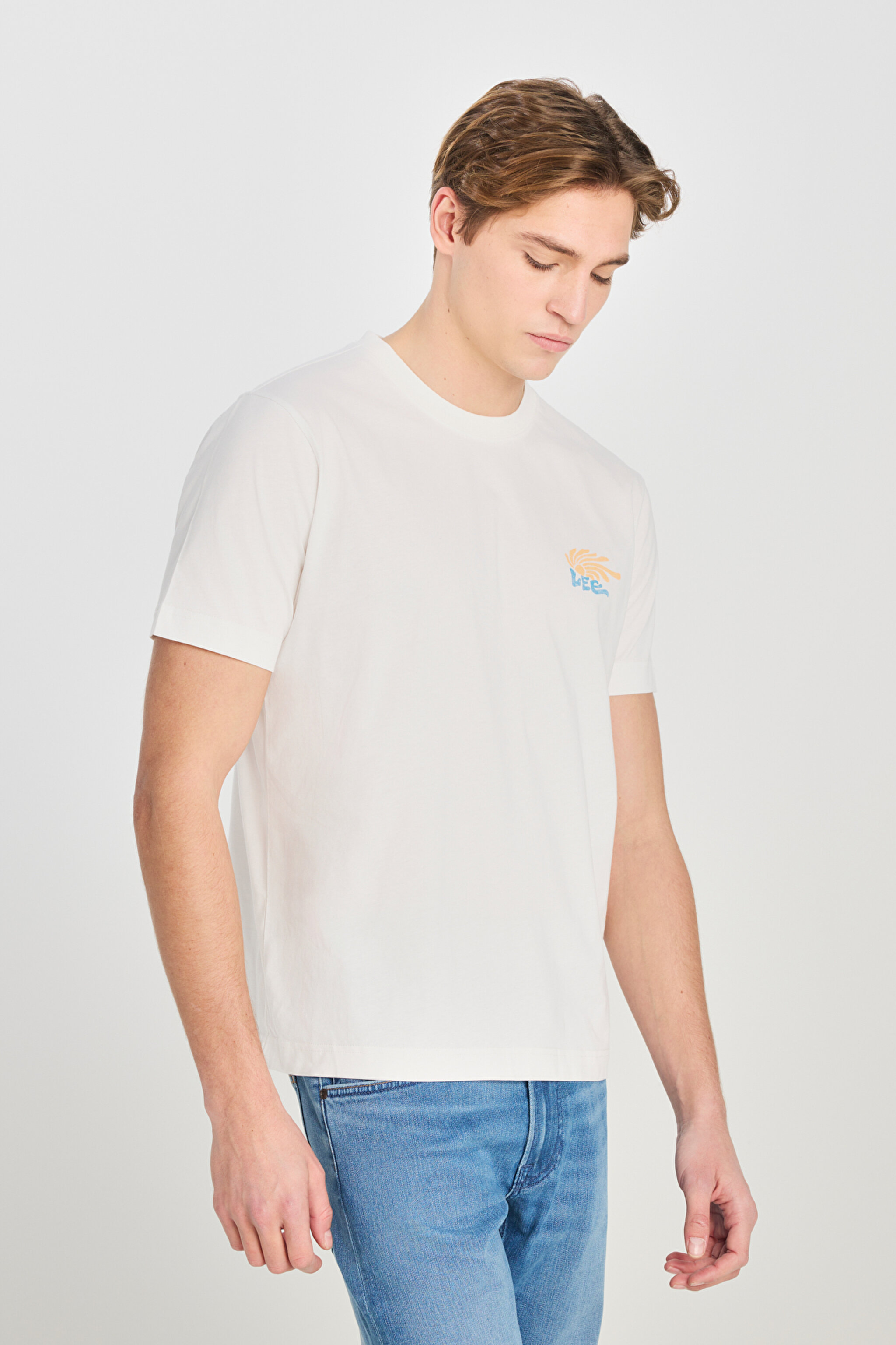 %100 Pamuk Regular Fit Normal Kesim Bisiklet Yaka Baskılı Ekru Tişört - Ecru-LD725771543 (görsel 2)