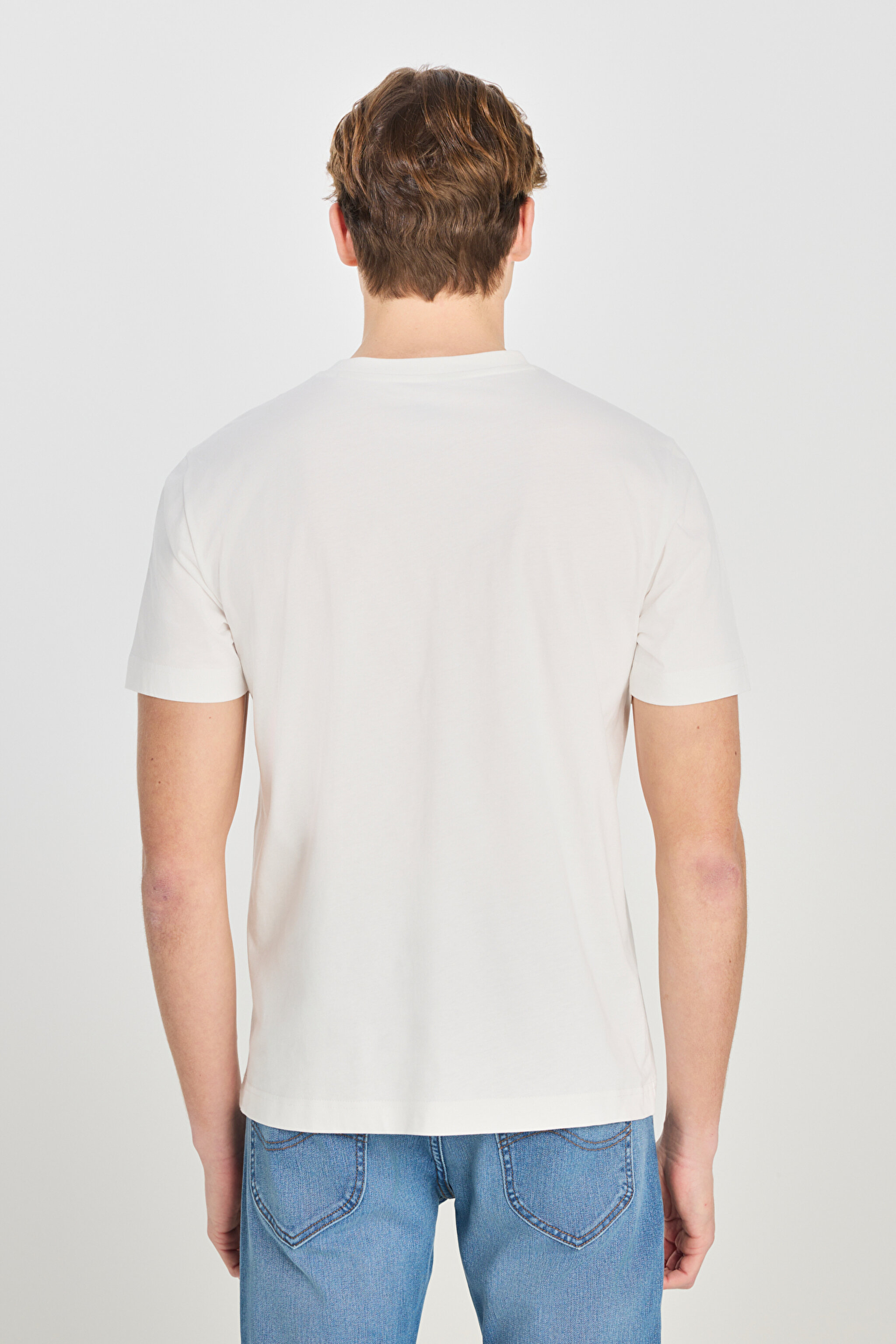 %100 Pamuk Regular Fit Normal Kesim Bisiklet Yaka Baskılı Ekru Tişört - Ecru-LD725771543 (görsel 5)