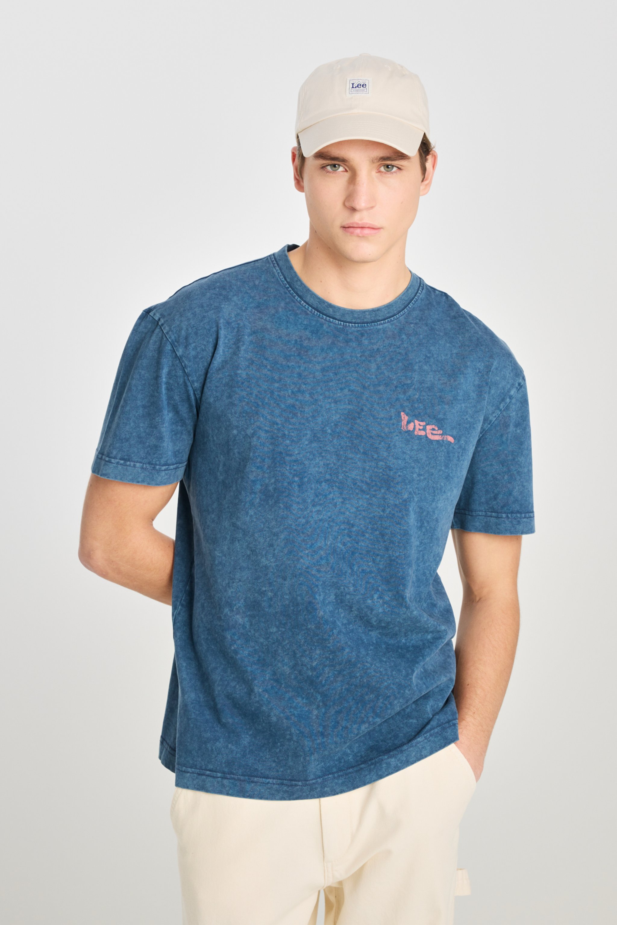 %100 Pamuk Relaxed Fit Geniş Kesim Bisiklet Yaka Baskılı Mavi Tişört - Orion Blue-LD775771562