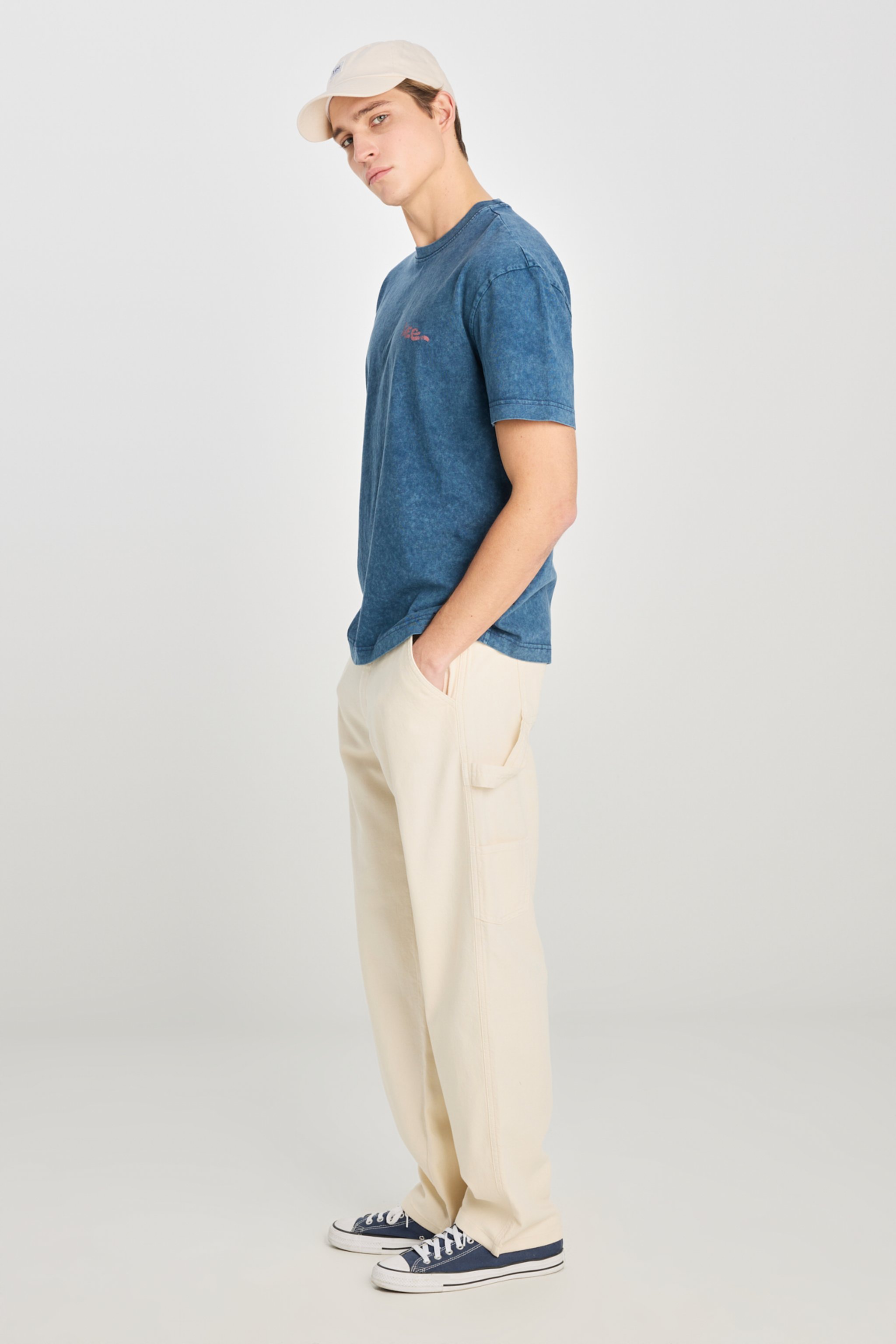 %100 Pamuk Relaxed Fit Geniş Kesim Bisiklet Yaka Baskılı Mavi Tişört - Orion Blue-LD775771562 (görsel 3)