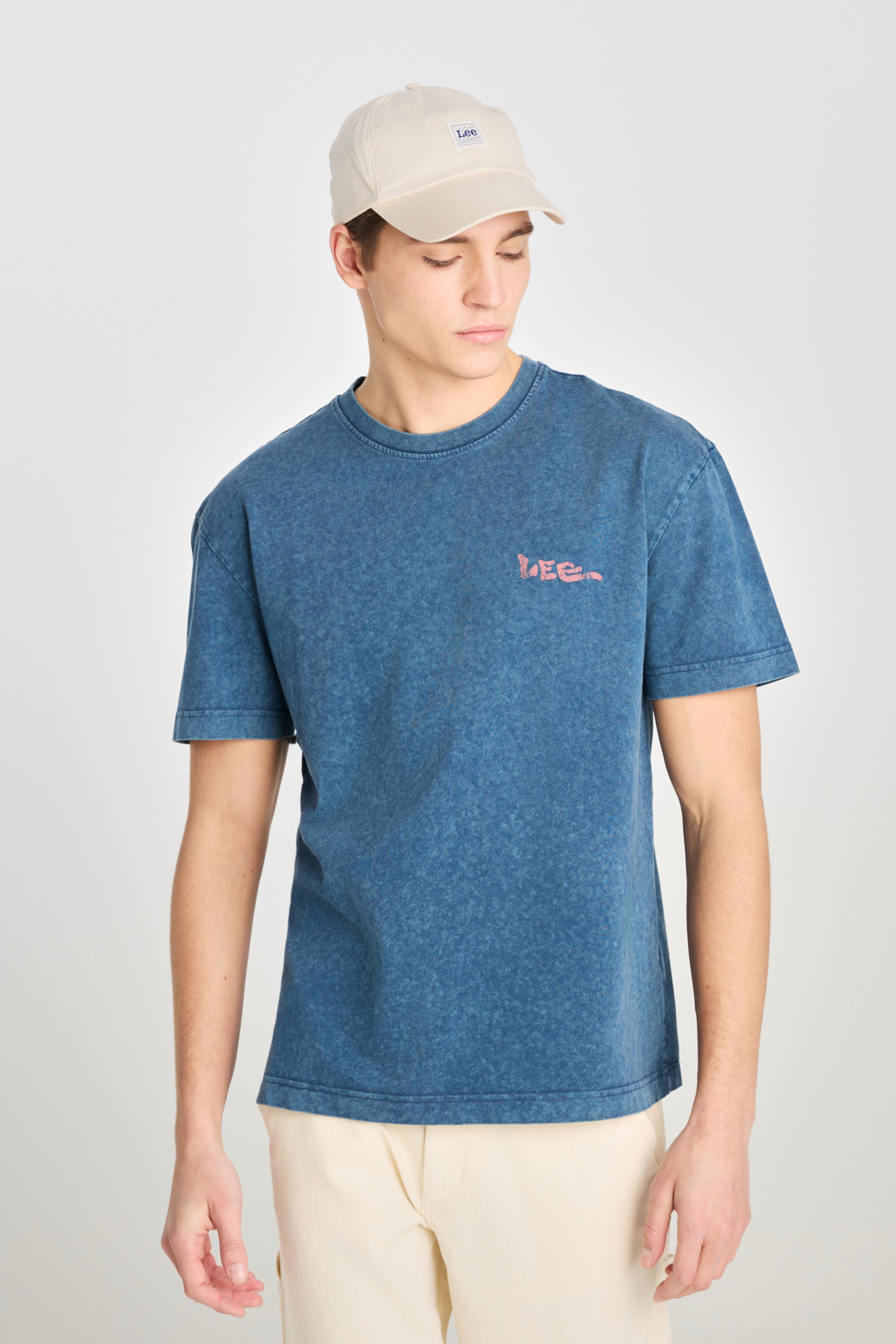 %100 Pamuk Relaxed Fit Geniş Kesim Bisiklet Yaka Baskılı Mavi Tişört - Orion Blue-LD775771562 (görsel 5)