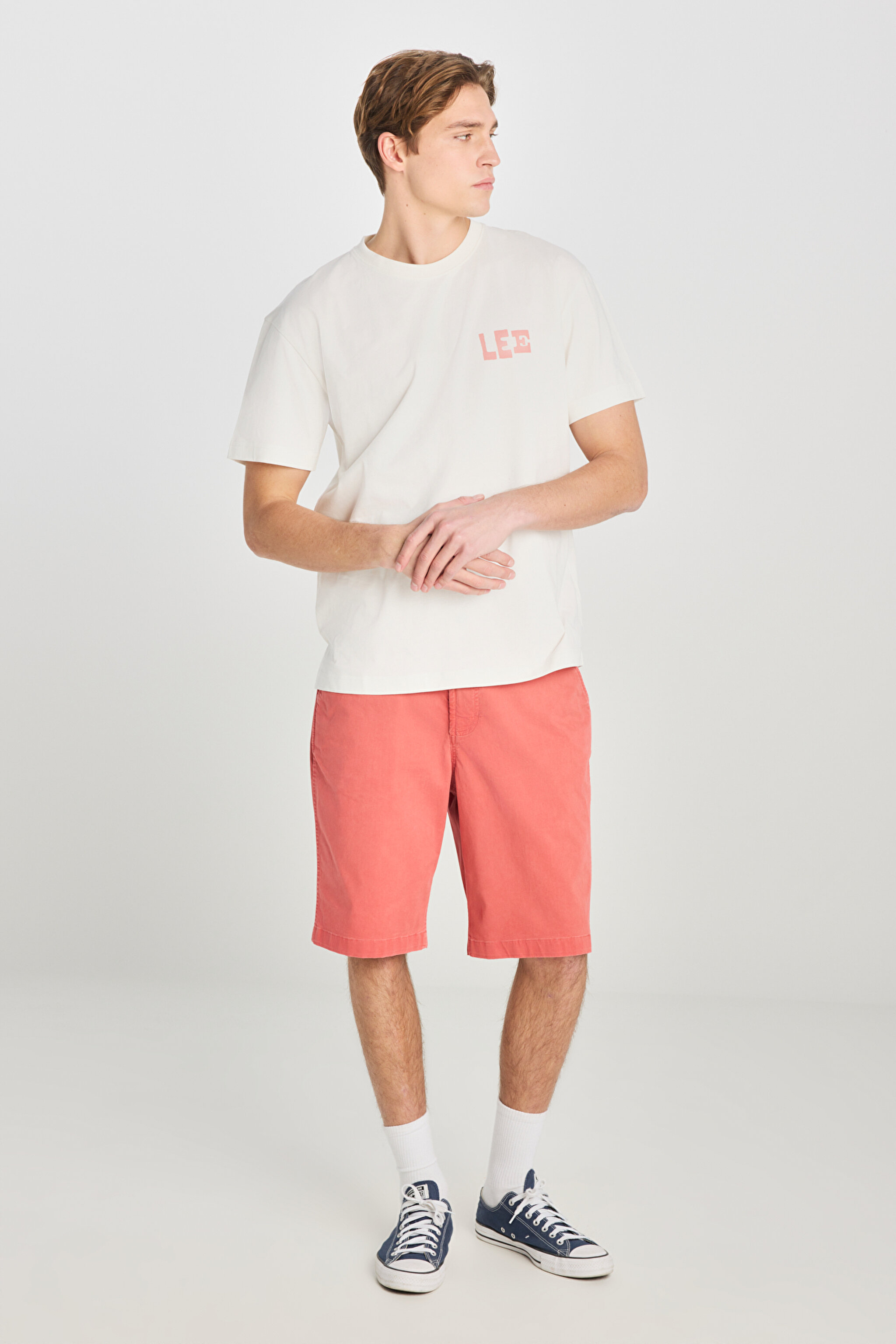 %100 Pamuk Relaxed Fit Geniş Kesim Bisiklet Yaka Ekru Tişört - Ecru-LD798679923 (görsel 2)