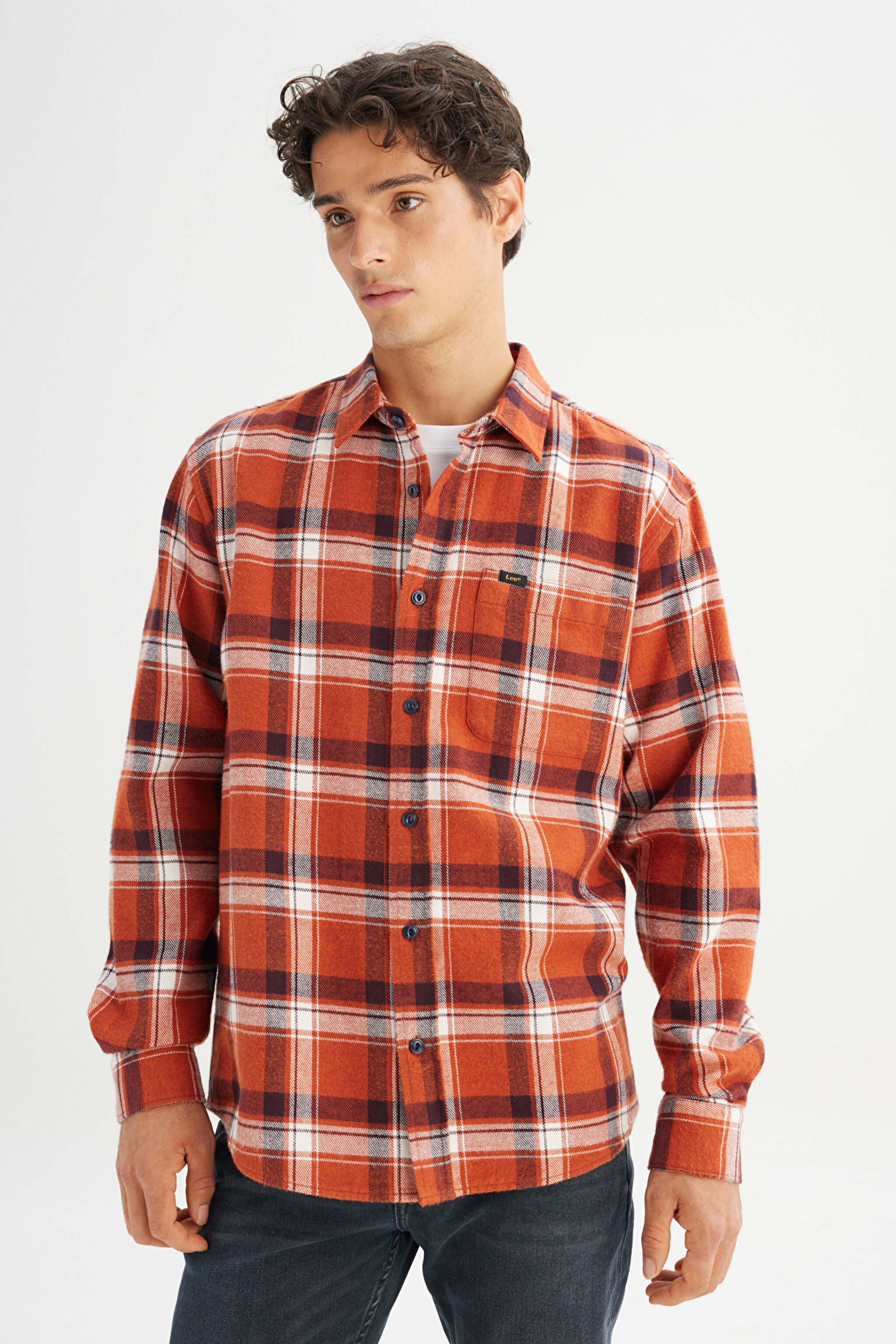 %100 Pamuk Relaxed Fit Rahat Kesim Klasik Yaka Cepli Ekose Gömlek - Vintage Ecru-LD999664931 (görsel 3)