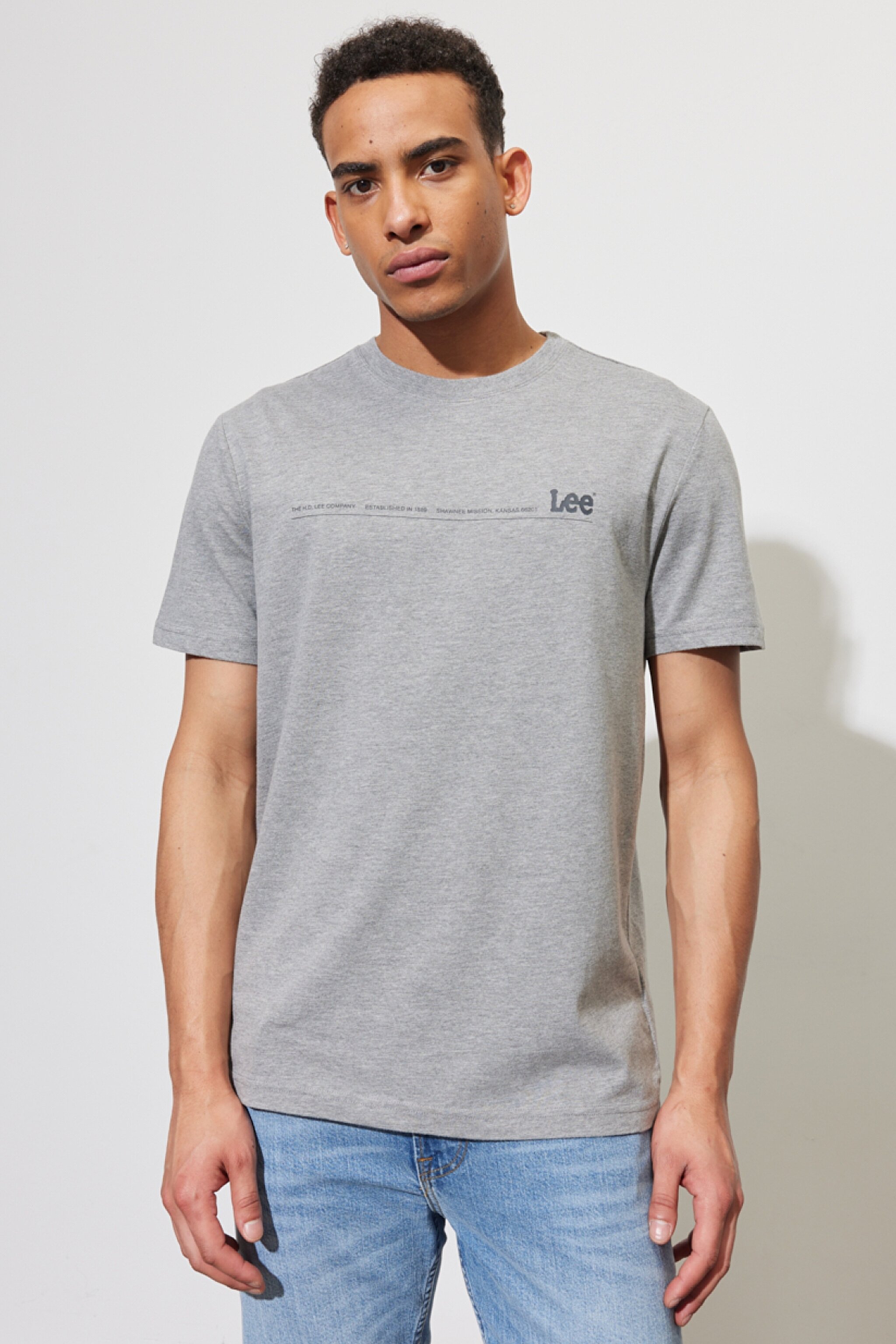 Regular Fit Normal Kesim %100 Pamuk Bisiklet Yaka Gri Melanj Tişört - Sharp Grey Mele-LL03FQ03 (görsel 2)