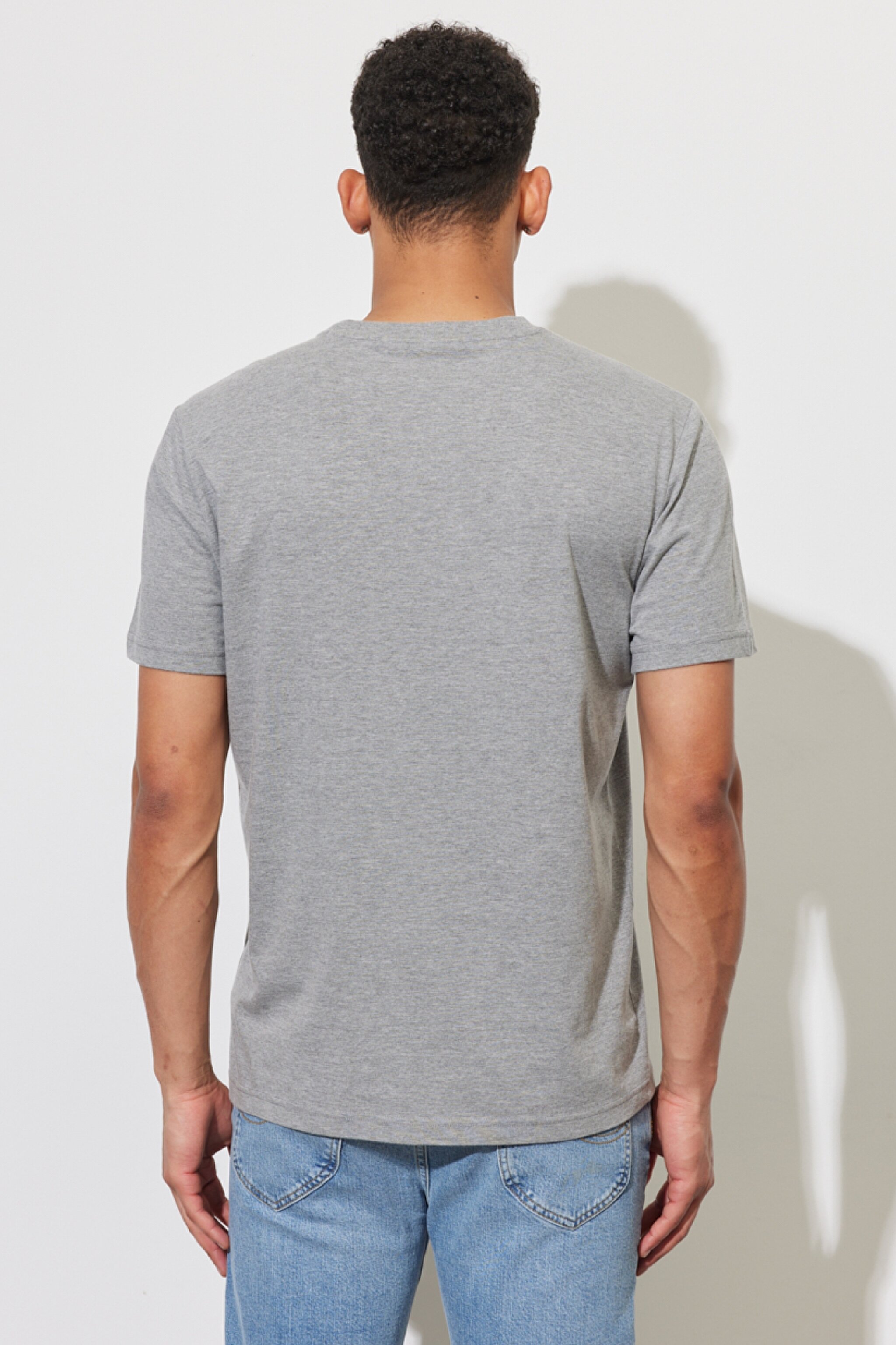 Regular Fit Normal Kesim %100 Pamuk Bisiklet Yaka Gri Melanj Tişört - Sharp Grey Mele-LL03FQ03 (görsel 5)