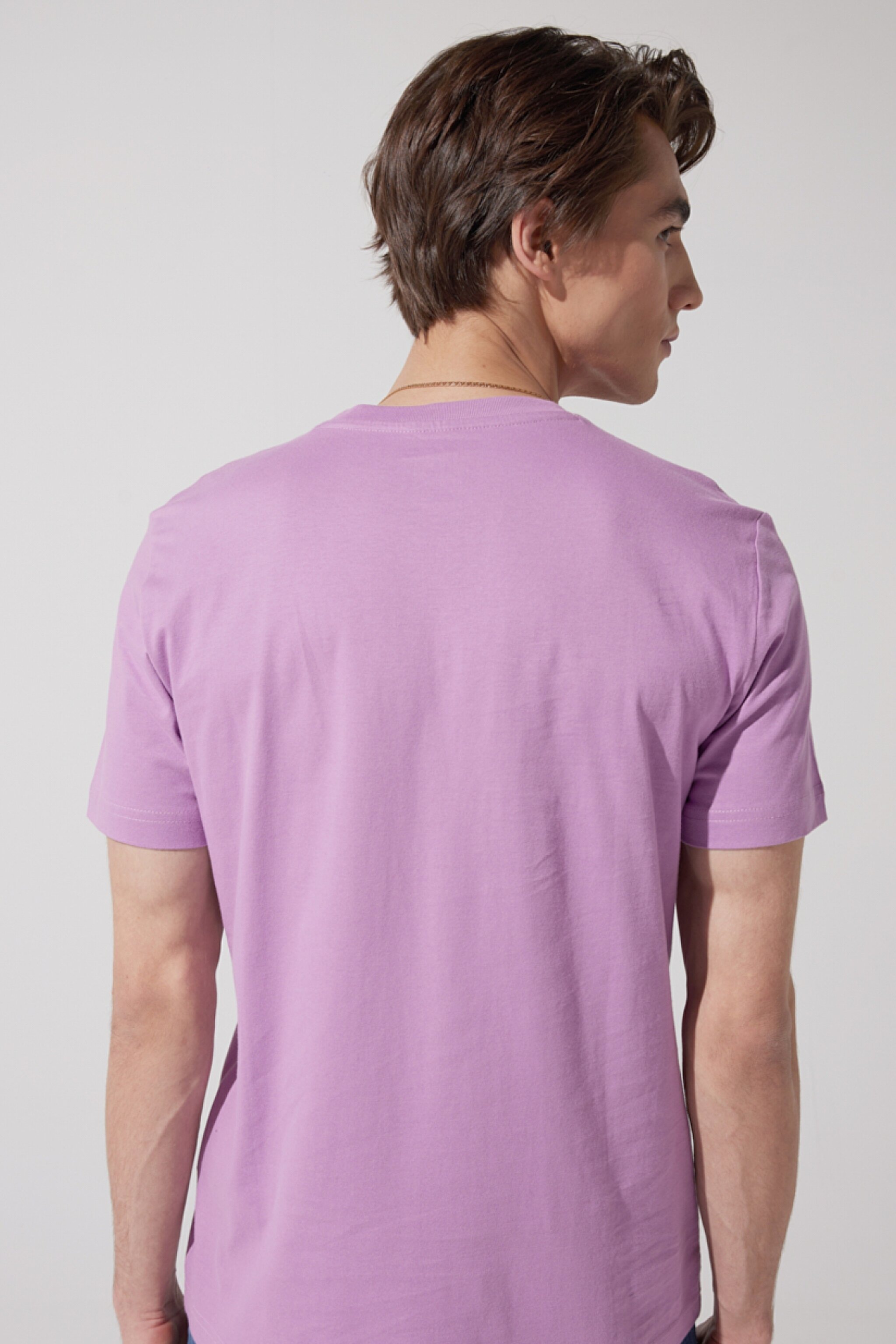 Regular Fit Normal Kesim %100 Pamuk Bisiklet Yaka Pembe Tişört - Pansy-LL04FQ63 (görsel 5)