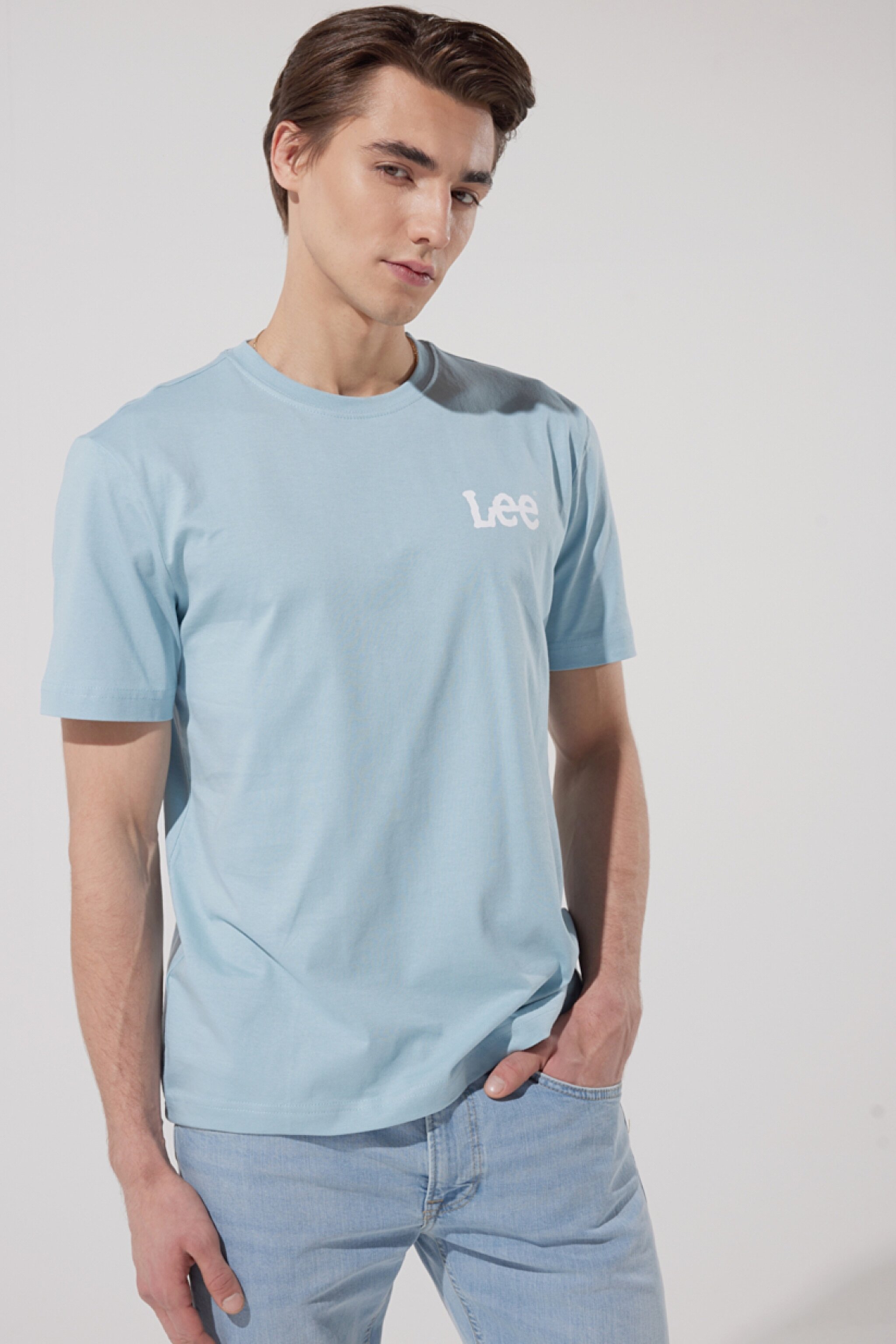 Regular Fit Normal Kesim %100 Pamuk Bisiklet Yaka Açık Mavi Tişört - Ice Blue-LL04FQUY