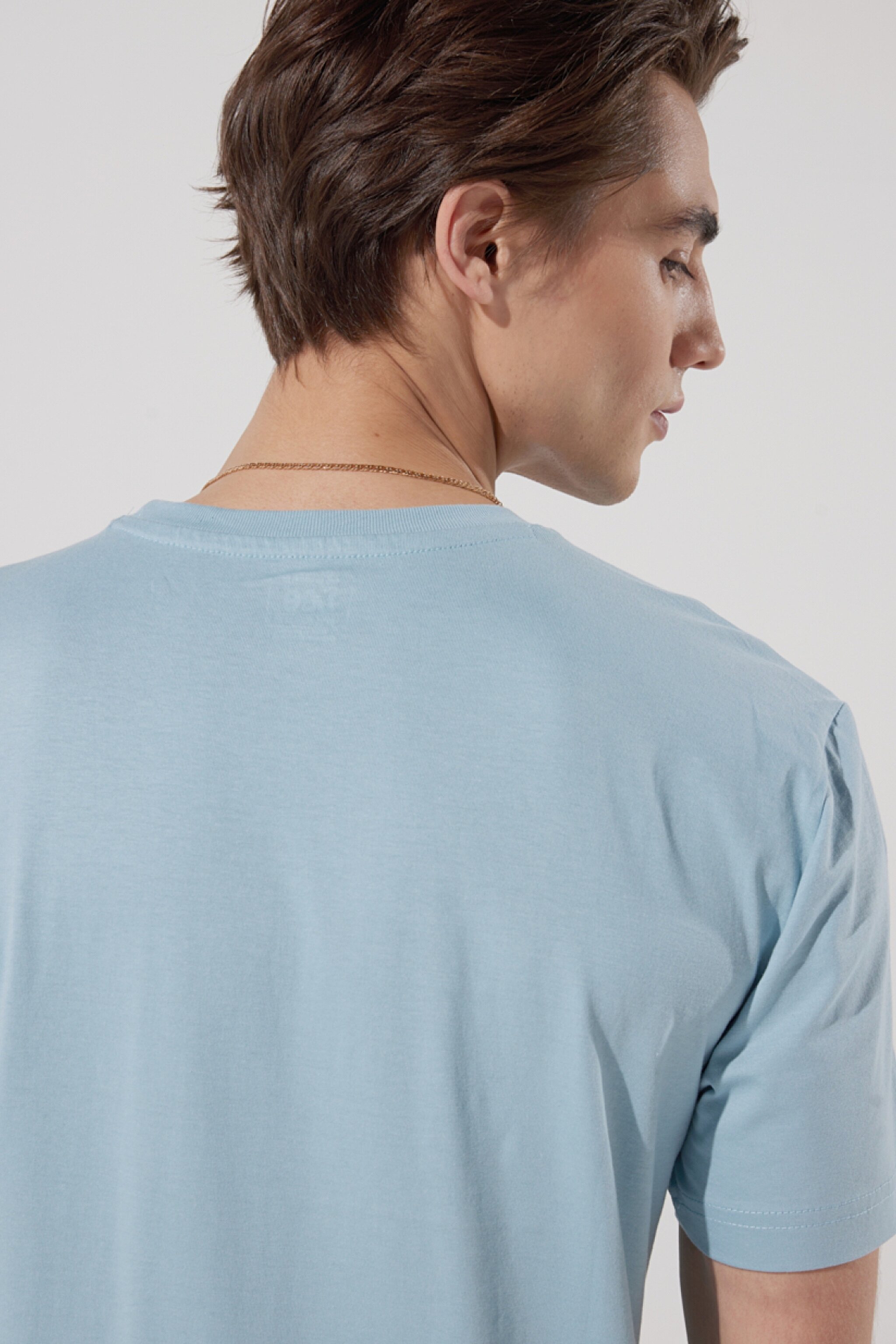 Regular Fit Normal Kesim %100 Pamuk Bisiklet Yaka Açık Mavi Tişört - Ice Blue-LL04FQUY (görsel 4)