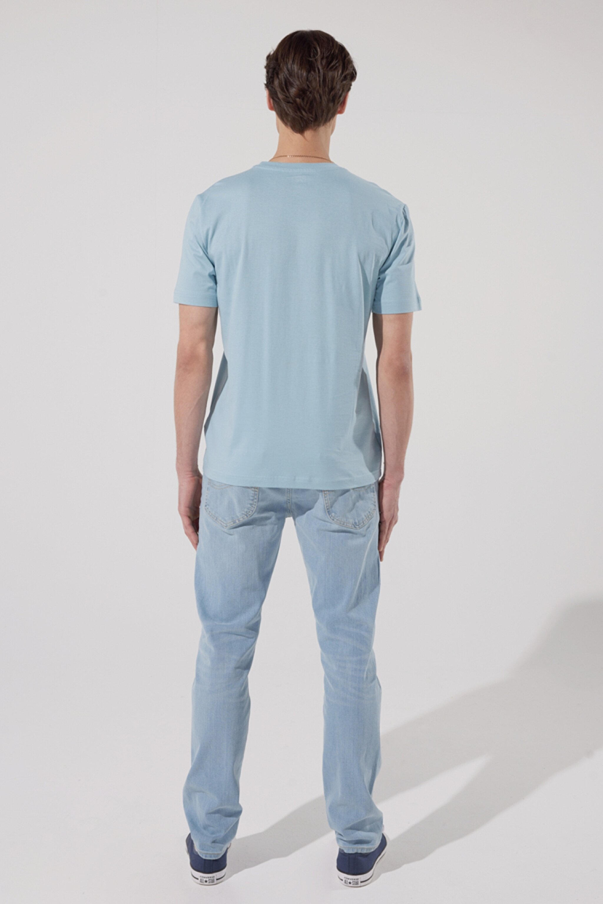 Regular Fit Normal Kesim %100 Pamuk Bisiklet Yaka Açık Mavi Tişört - Ice Blue-LL04FQUY (görsel 6)