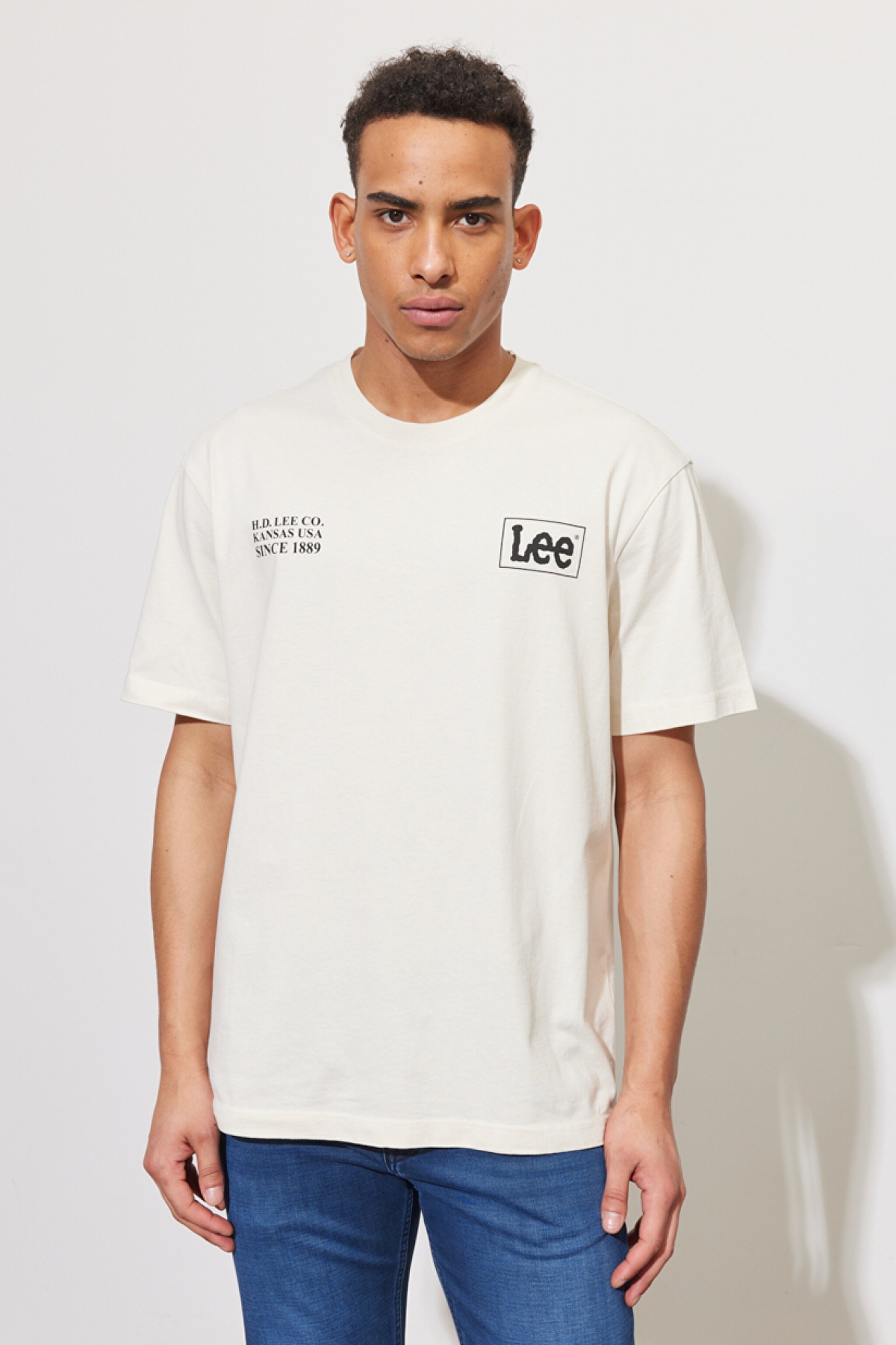 Loose Fit Rahat Kesim %100 Pamuk Bisiklet Yaka Ekru Tişört