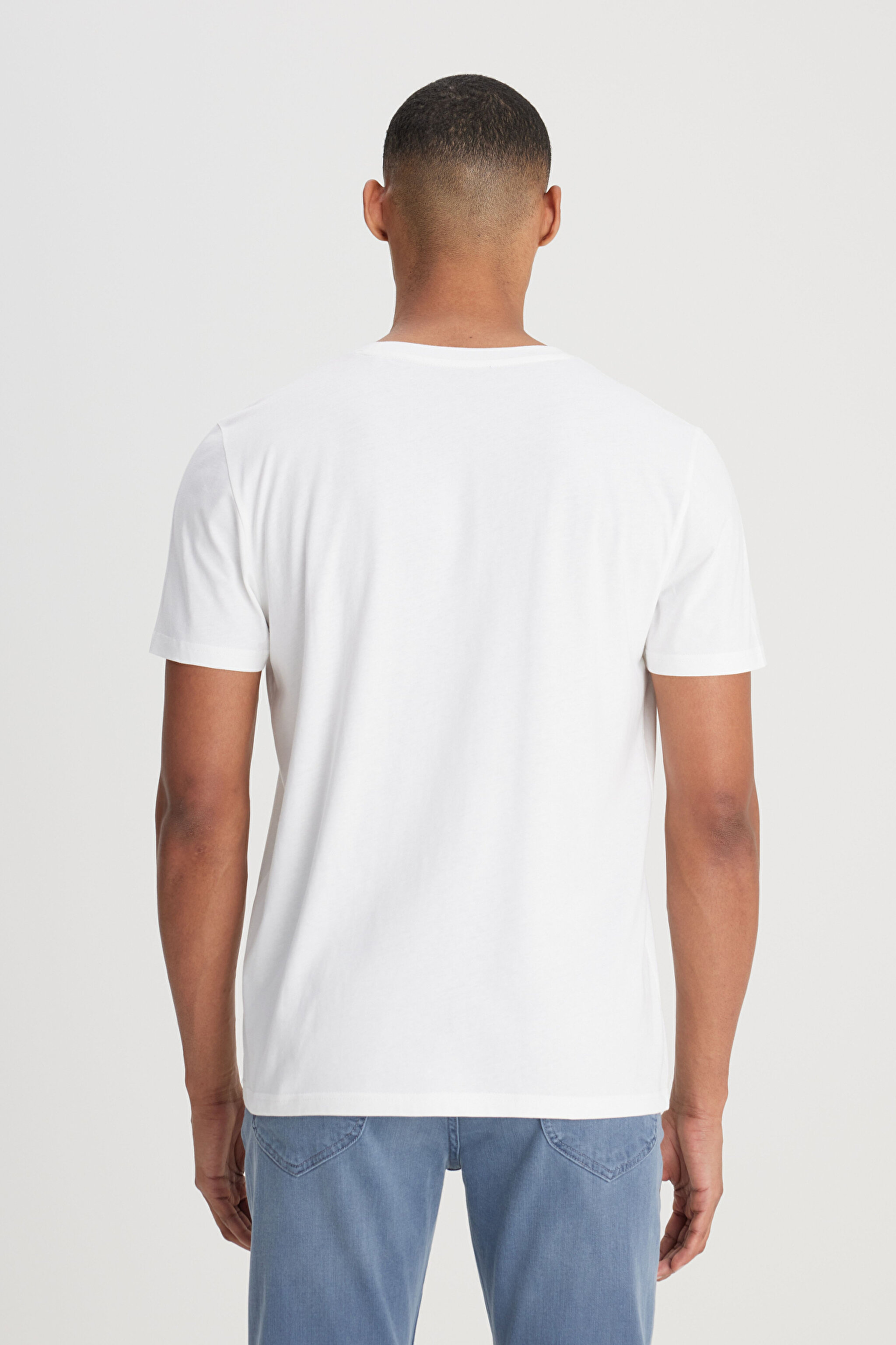 Regular Fit Normal Kesim %100 Pamuk Bisiklet Yaka Ekru Tişört - Ecru-LL07FENQ (görsel 4)
