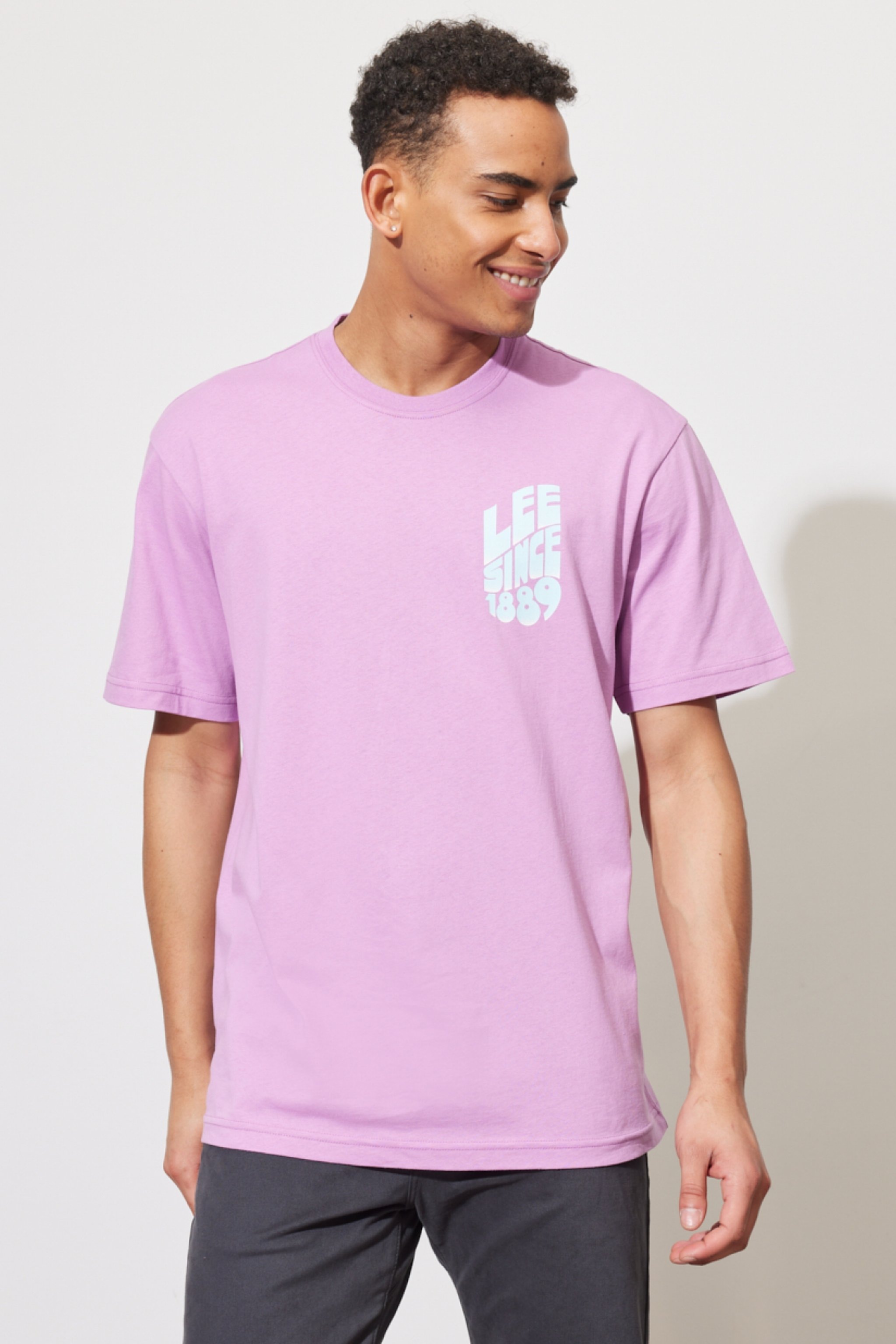 Loose Fit Rahat Kesim %100 Pamuk Bisiklet Yaka Pembe Tişört - Pansy-LL08FE63