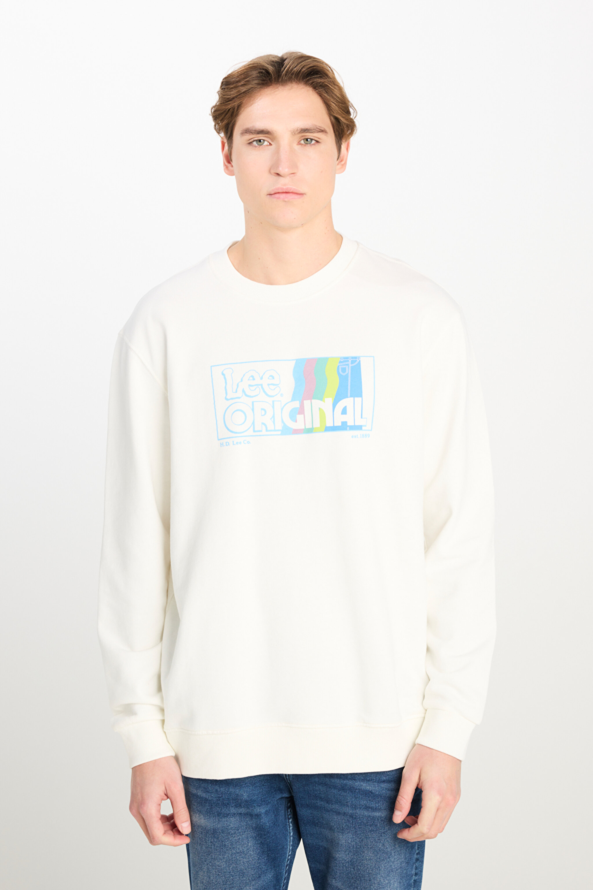 Regular Fit Normal Kesim Sıfır Yaka Sweatshirt - Ecru-LL20FRNQ (görsel 2)