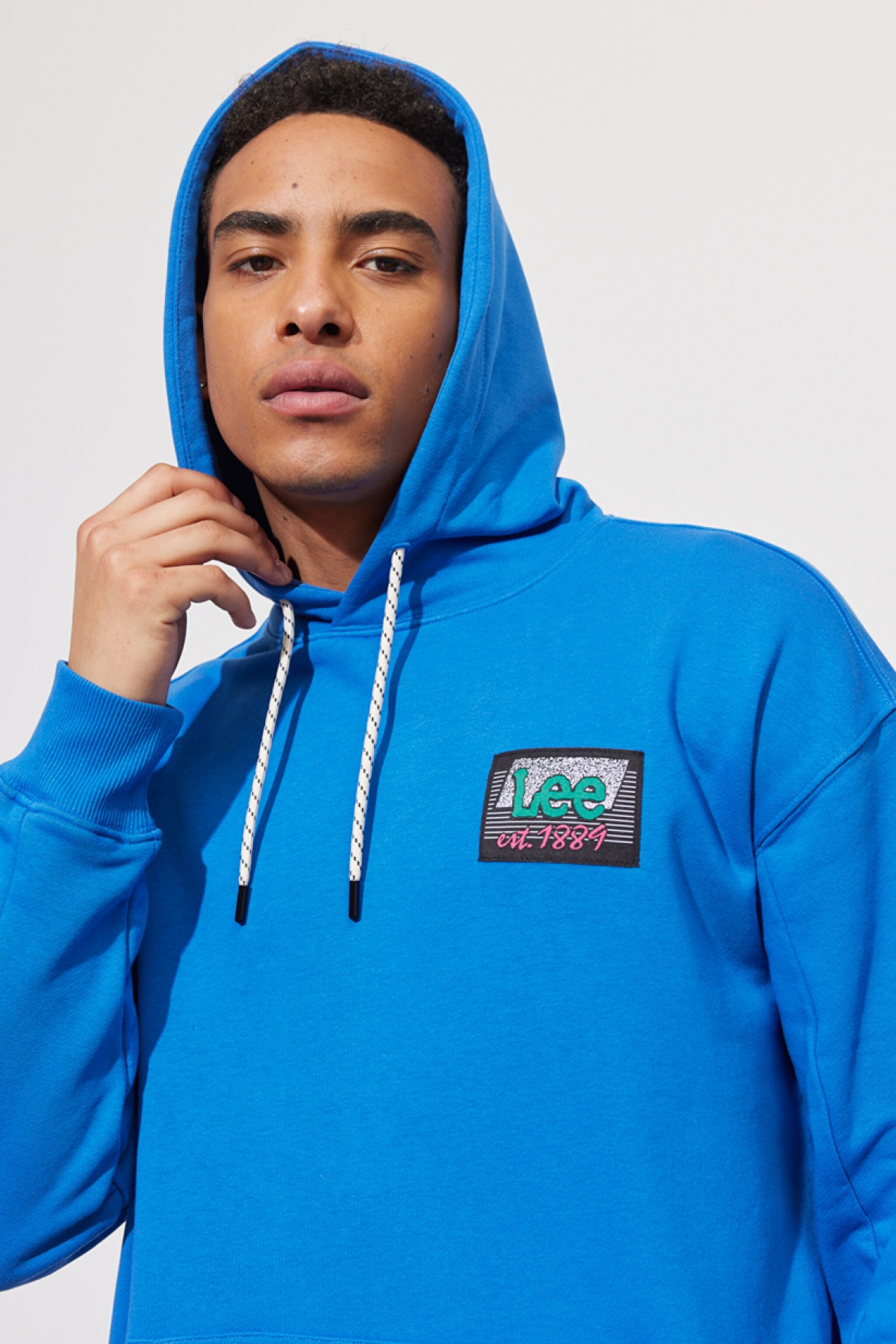 Loose Fit Rahat Kesim %100 Pamuk Kapüşonlu Yaka Mavi Sweatshirt - Ferris-LL22FSA13 (görsel 4)