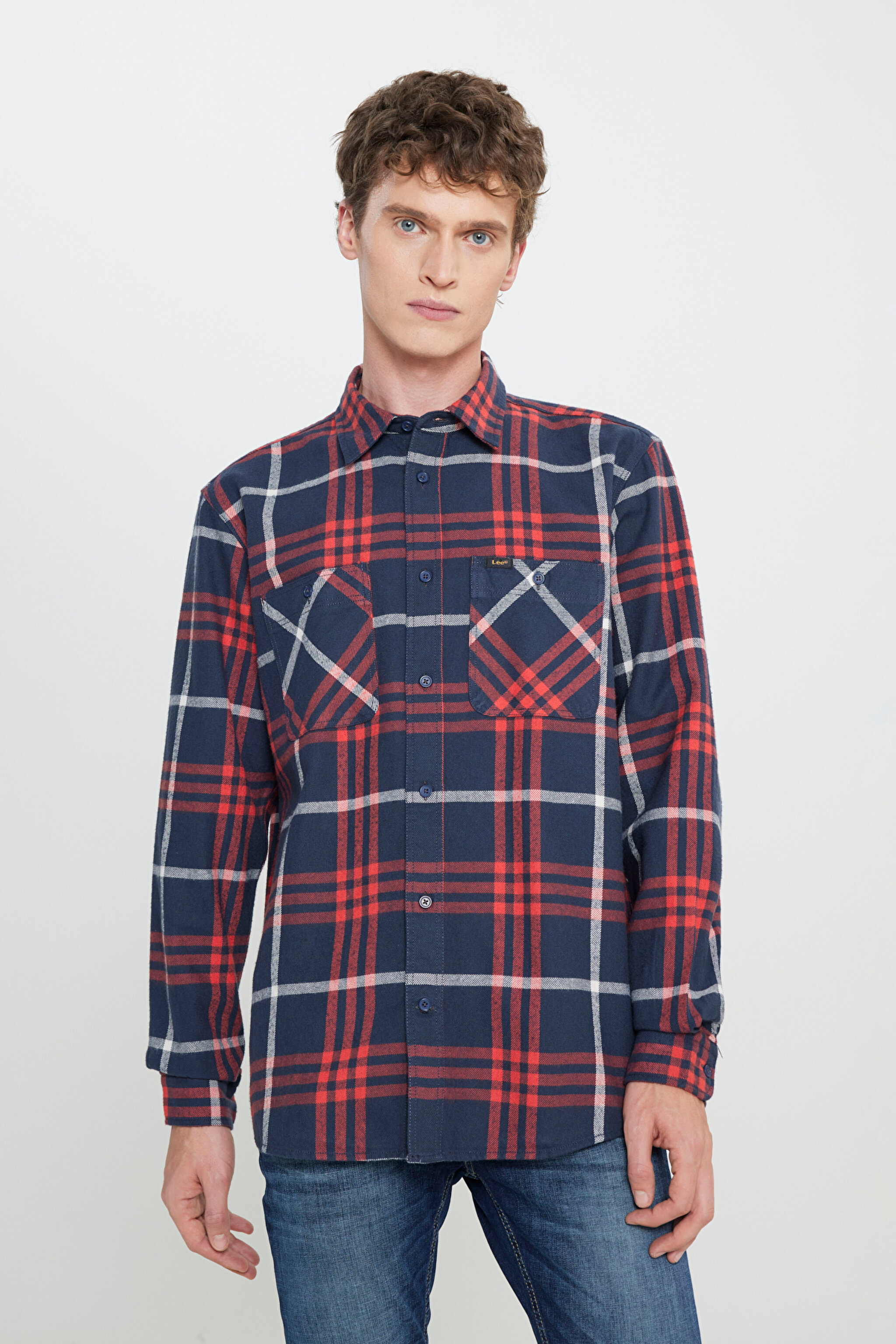 Relaxed Fit Geniş Kesim %100 Pamuk Ekose Gömlek - Rivet Navy-LL316720599
