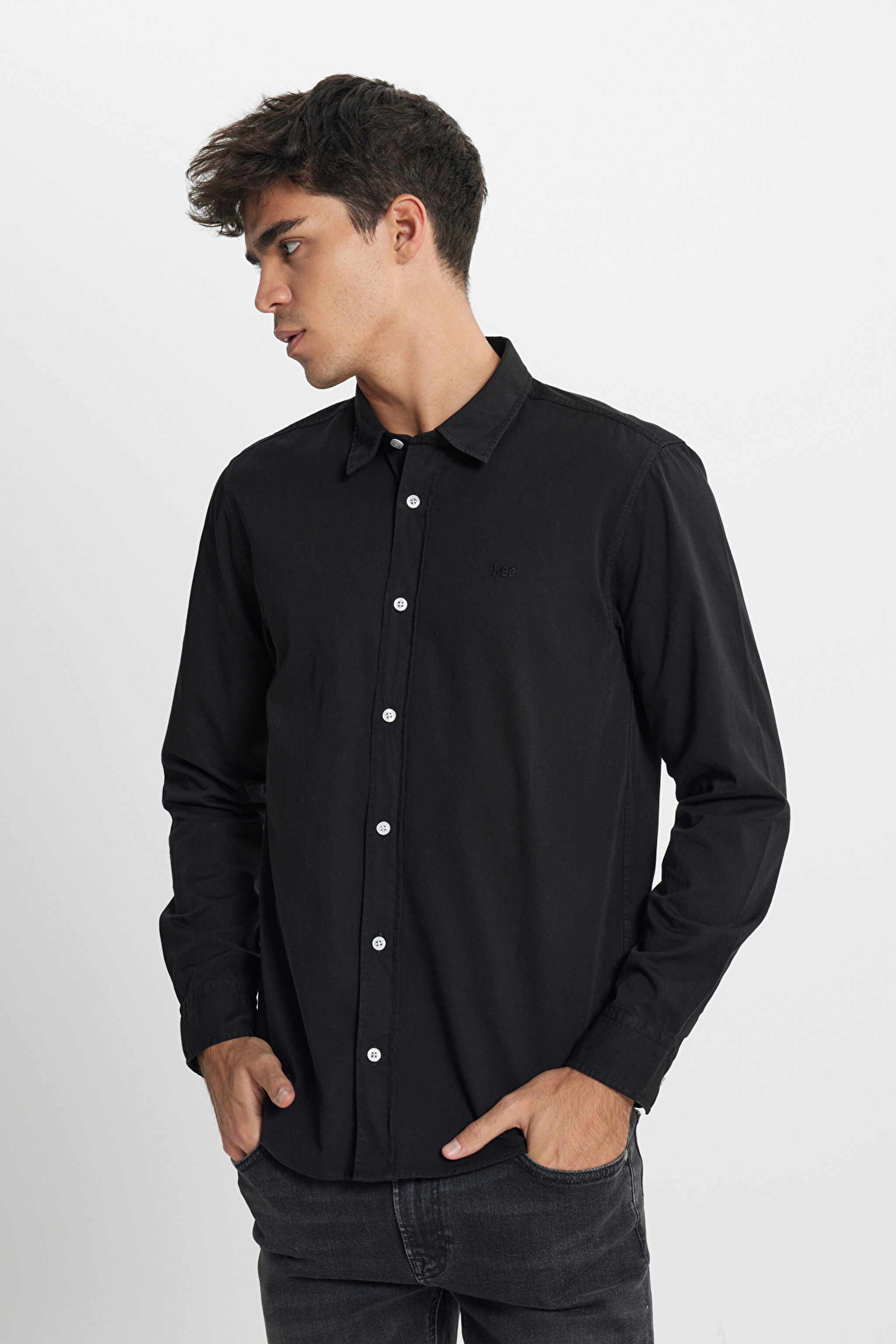 Regular Fit Normal Kesim %100 Pamuk Siyah Gömlek - Black-LL37BM001 (görsel 2)