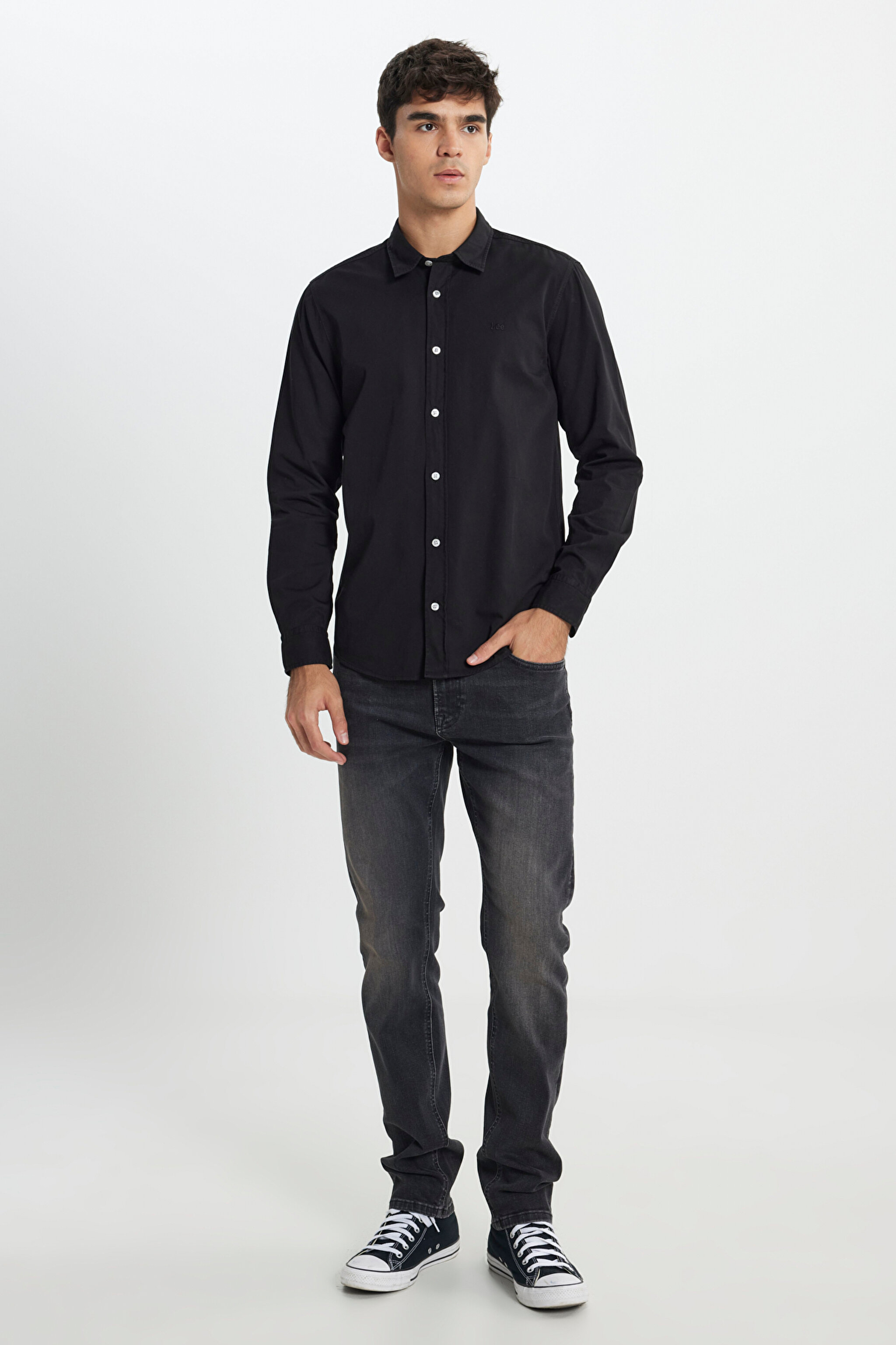 Regular Fit Normal Kesim %100 Pamuk Siyah Gömlek - Black-LL37BM001 (görsel 5)