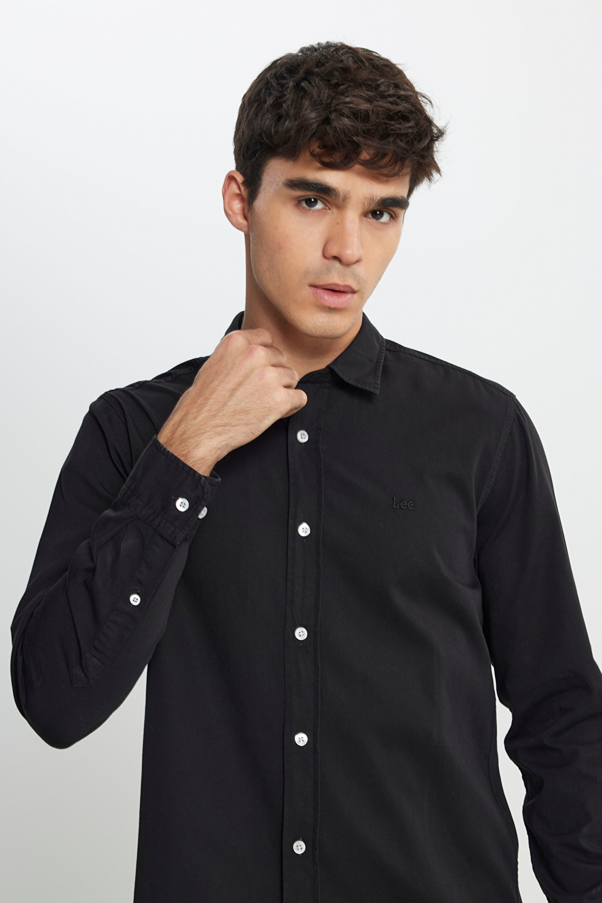 Regular Fit Normal Kesim %100 Pamuk Siyah Gömlek - Black-LL37BM001 (görsel 6)