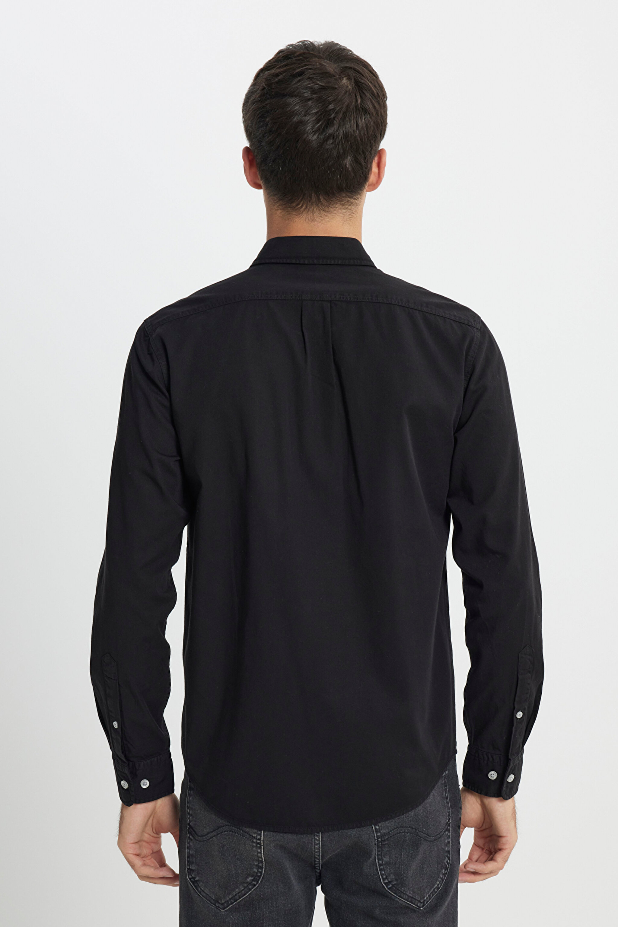 Regular Fit Normal Kesim %100 Pamuk Siyah Gömlek - Black-LL37BM001 (görsel 8)