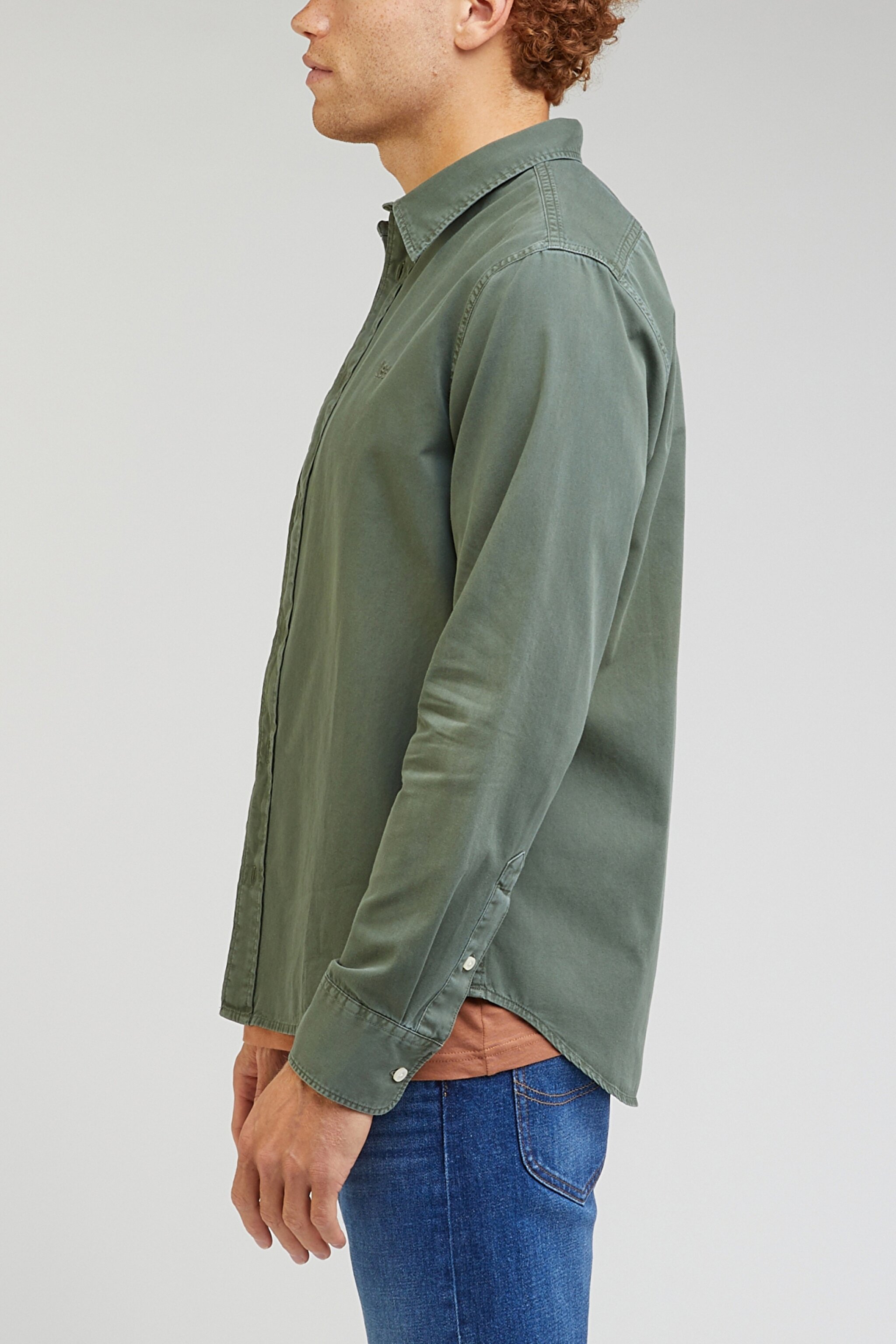 Regular Fit Normal Kesim %100 Pamuk Haki Uzun Kollu Gömlek - Fort Green-LL37BM43 (görsel 4)