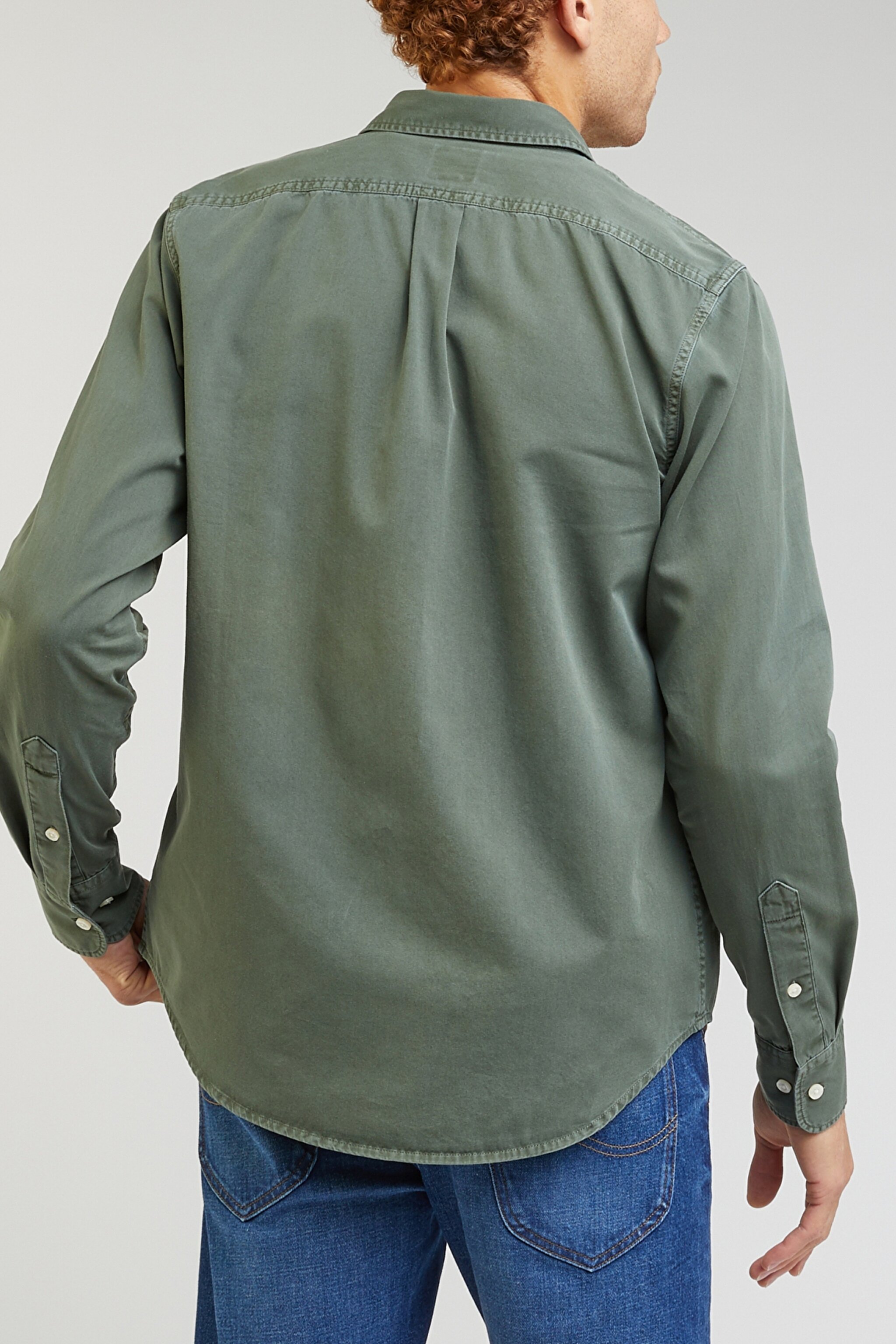 Regular Fit Normal Kesim %100 Pamuk Haki Uzun Kollu Gömlek - Fort Green-LL37BM43 (görsel 5)