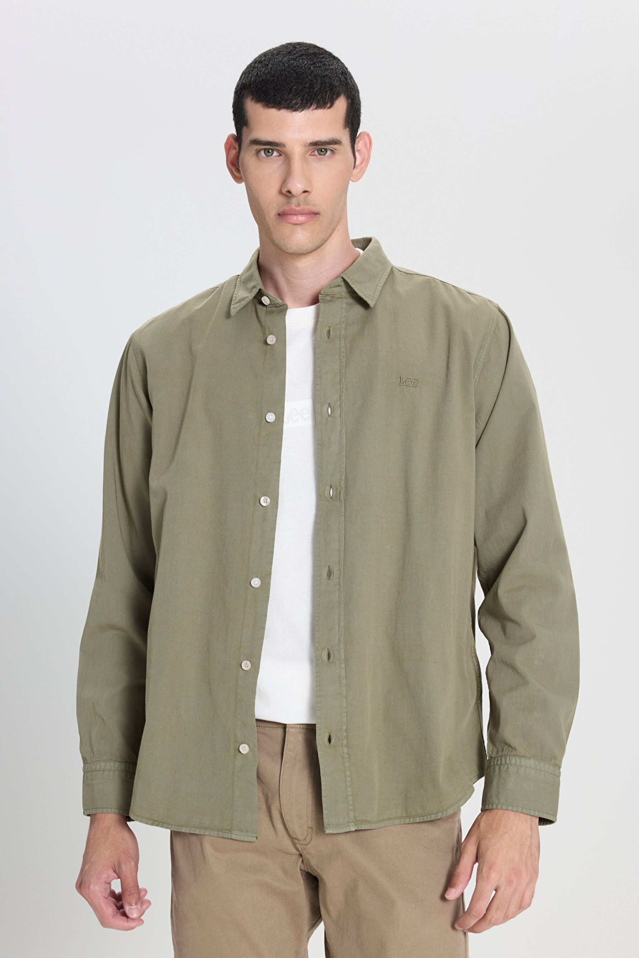 Regular Fit Normal Kesim %100 Pamuk Haki Uzun Kollu Gömlek - Olive Grove-LL37BMA61