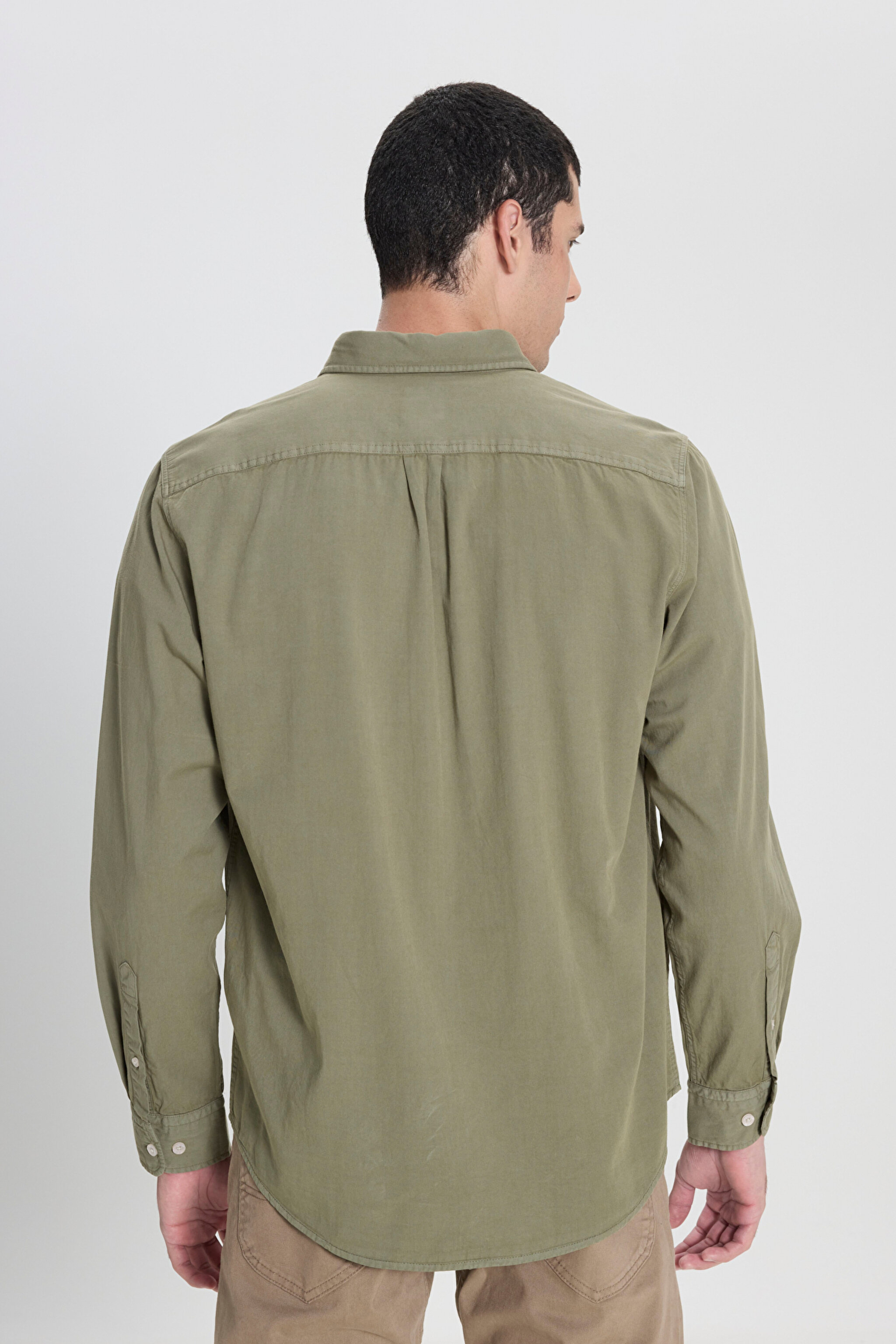 Regular Fit Normal Kesim %100 Pamuk Haki Uzun Kollu Gömlek - Olive Grove-LL37BMA61 (görsel 5)