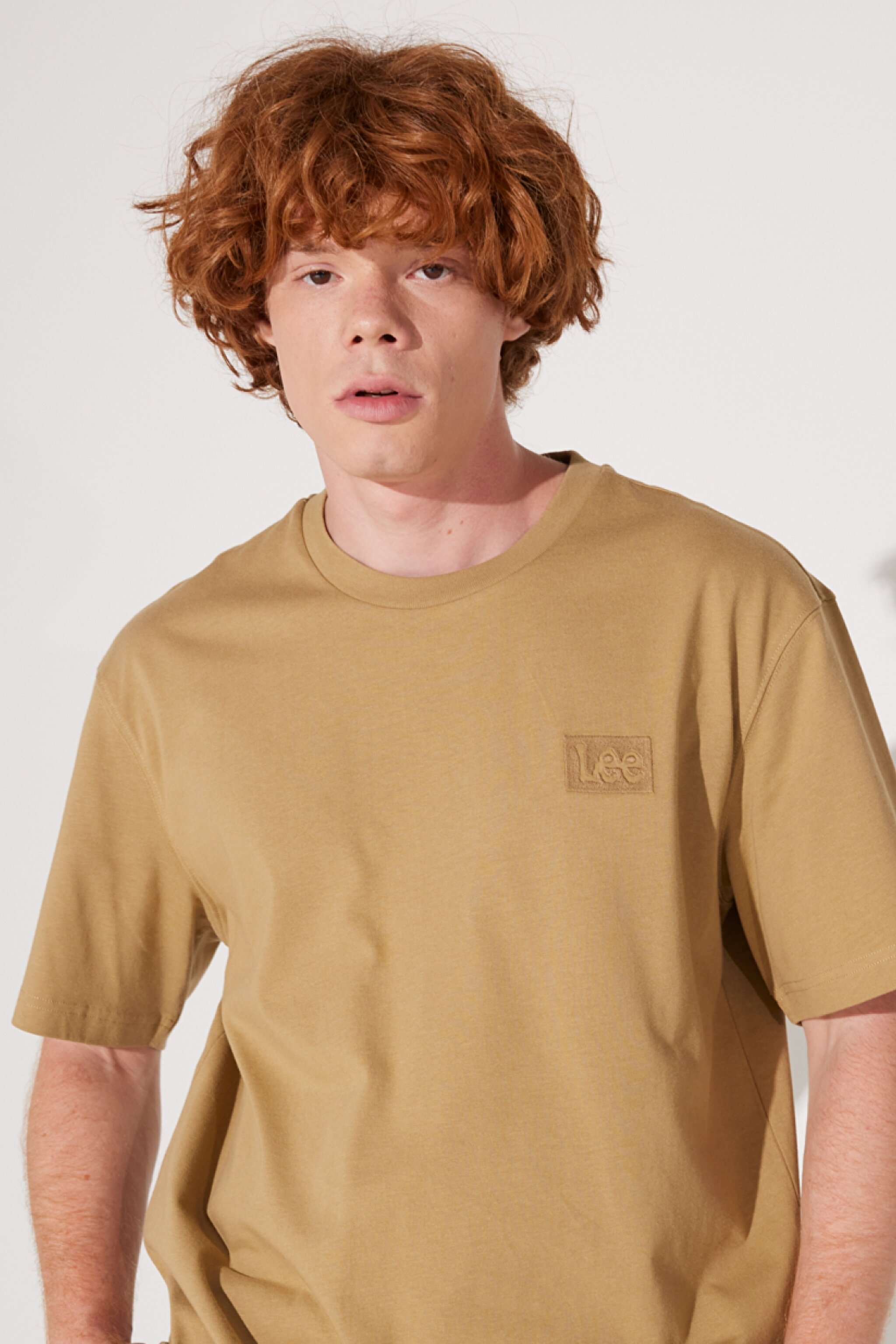 Loose Fit Rahat Kesim %100 Pamuk Bisiklet Yaka Camel Tişört - Clay-LL84FU60 (görsel 3)