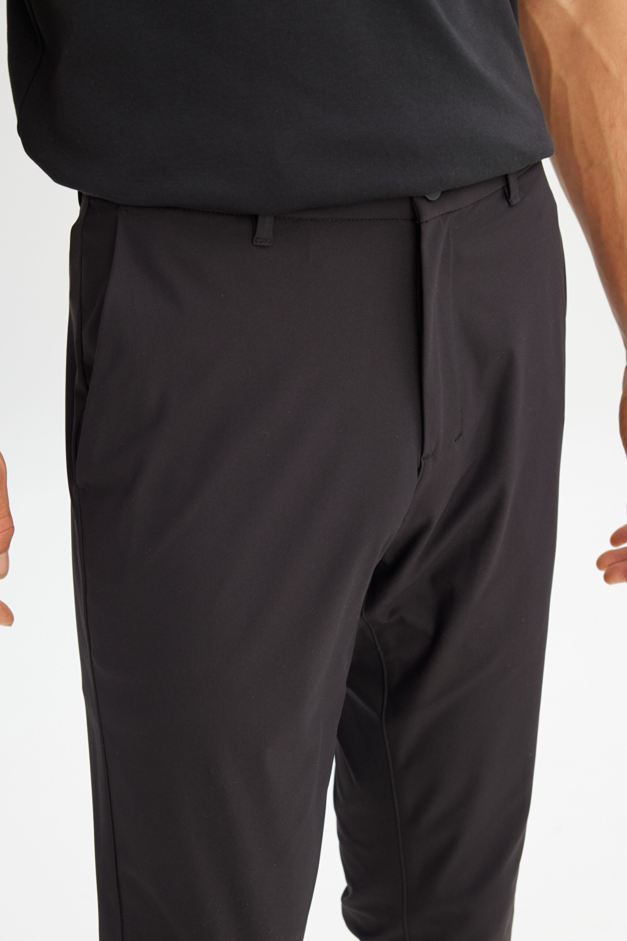 Regular Fit Normal Kesim Normal Bel Yan Cep Detaylı Siyah Casual Pantolon - Black-LLU3008001 (görsel 4)