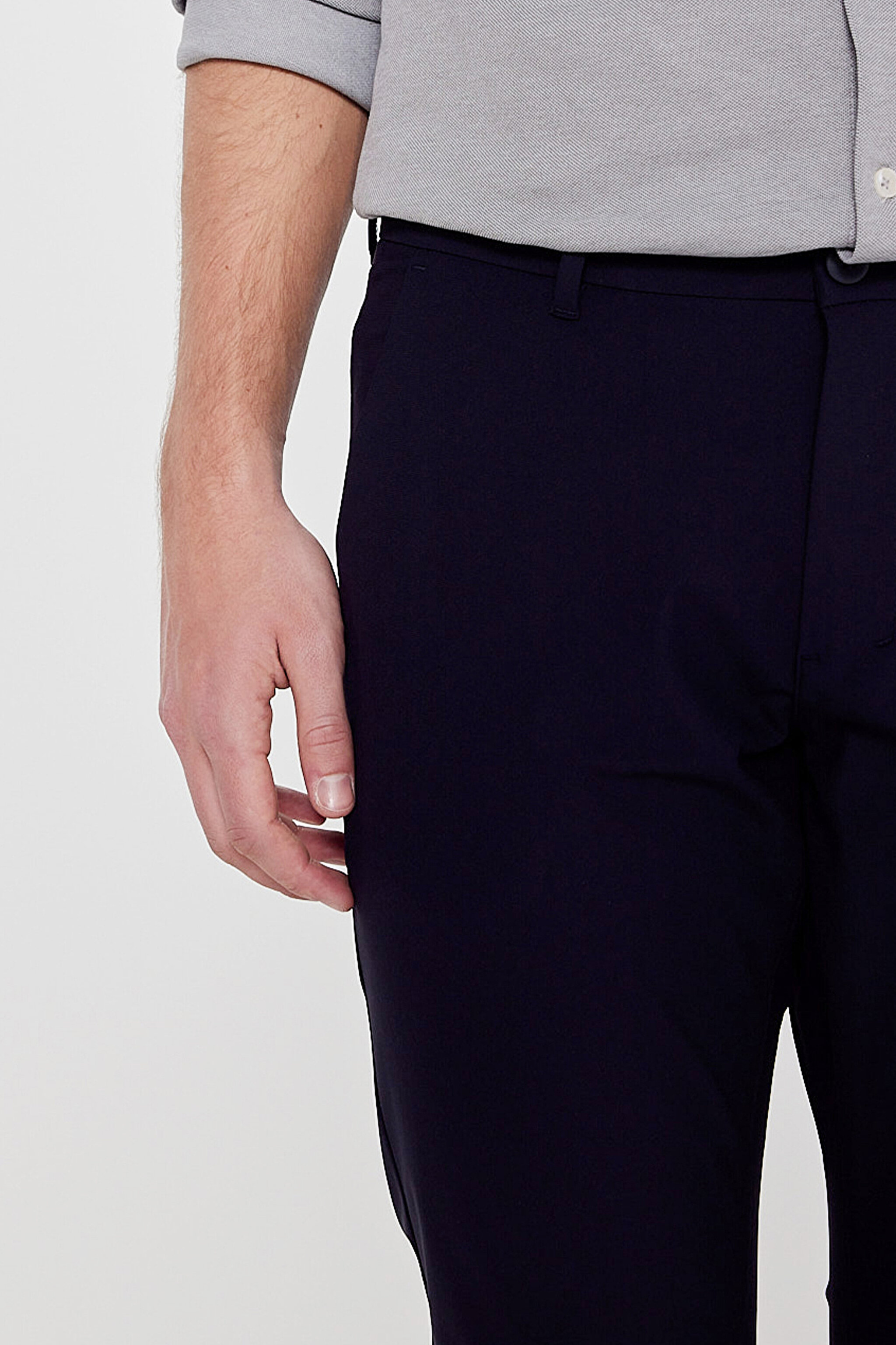 Regular Fit Normal Kesim Dar Paça Yan Cep Detaylı Lacivert Pantolon - Navy-LLU3008114 (görsel 5)