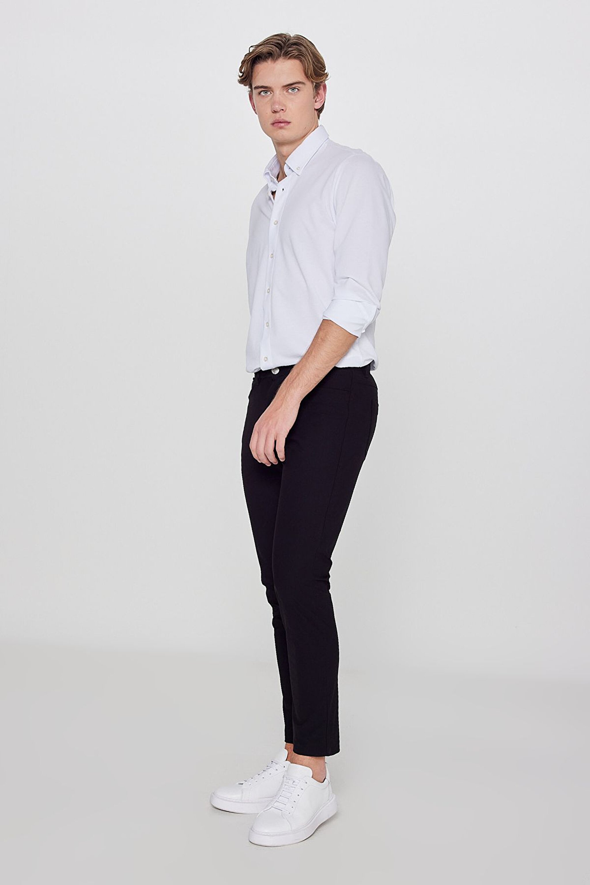 Regular Fit Normal Kesim Dar Paça 5 Cep Siyah Casual Pantolon - Black-LLU3009001 (görsel 2)