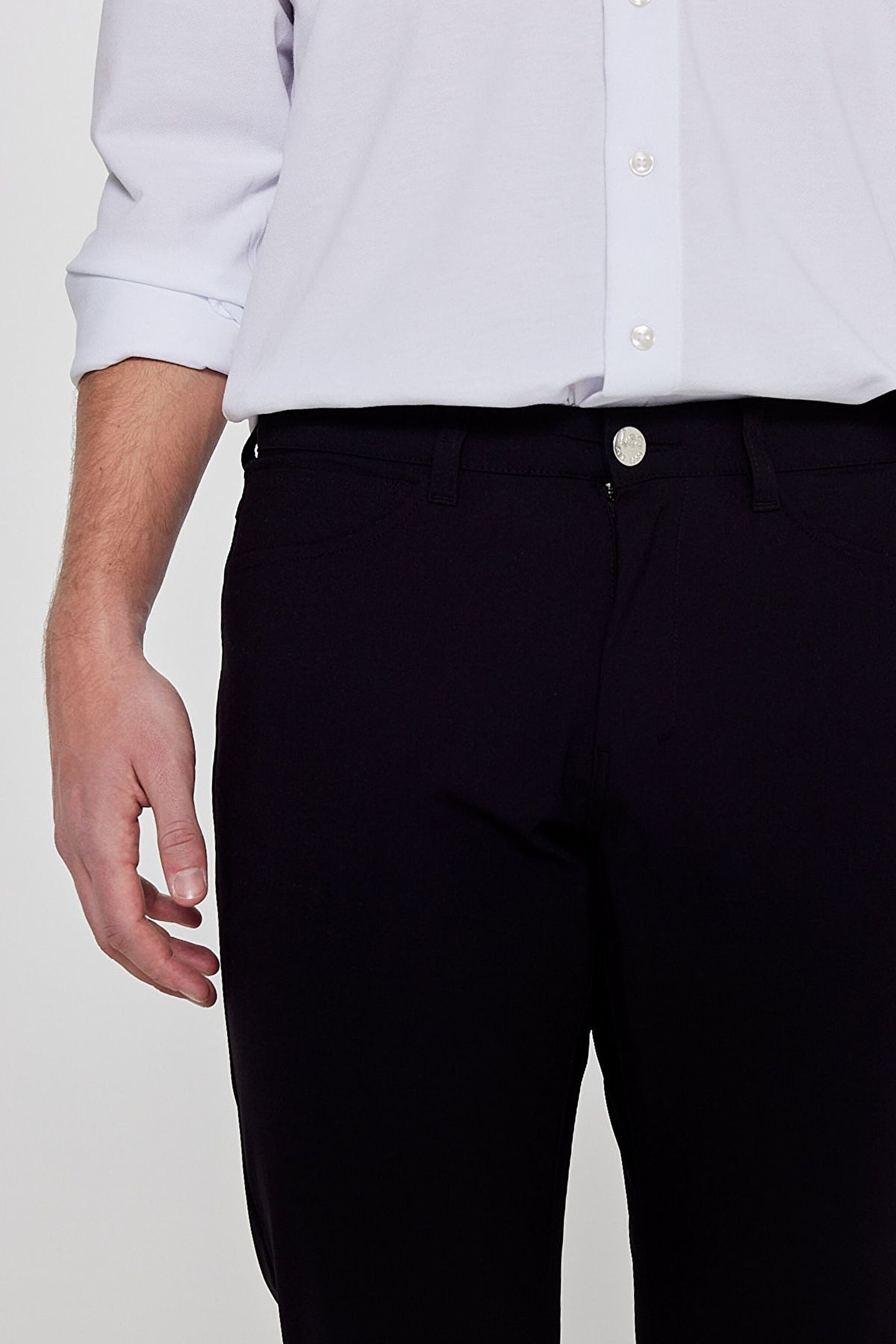 Regular Fit Normal Kesim Dar Paça 5 Cep Siyah Casual Pantolon - Black-LLU3009001 (görsel 5)