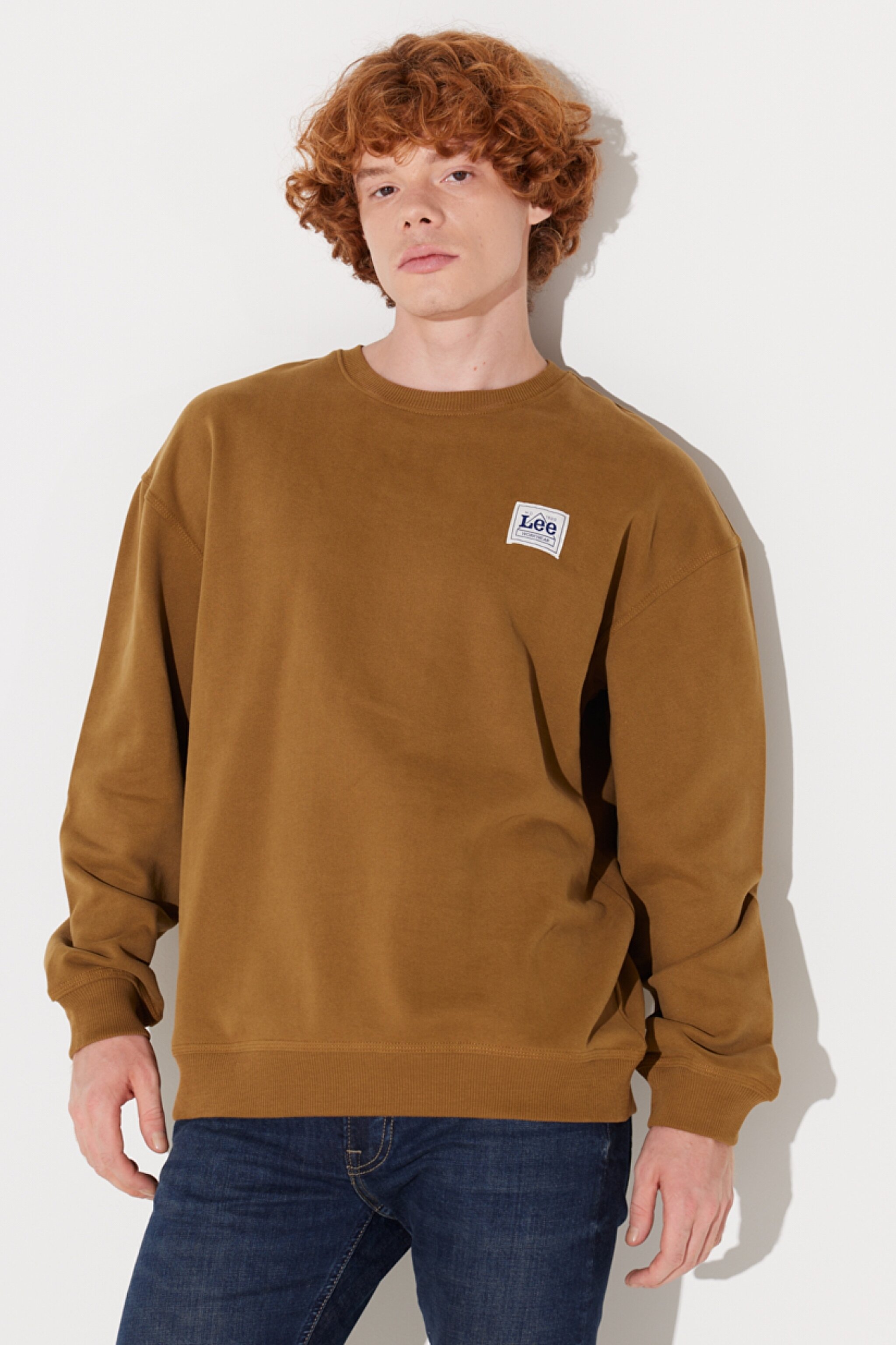 Relaxed Fit Rahat Kesim %100 Pamuk Bisiklet Yaka Şardonlu Tarçın Sweatshirt