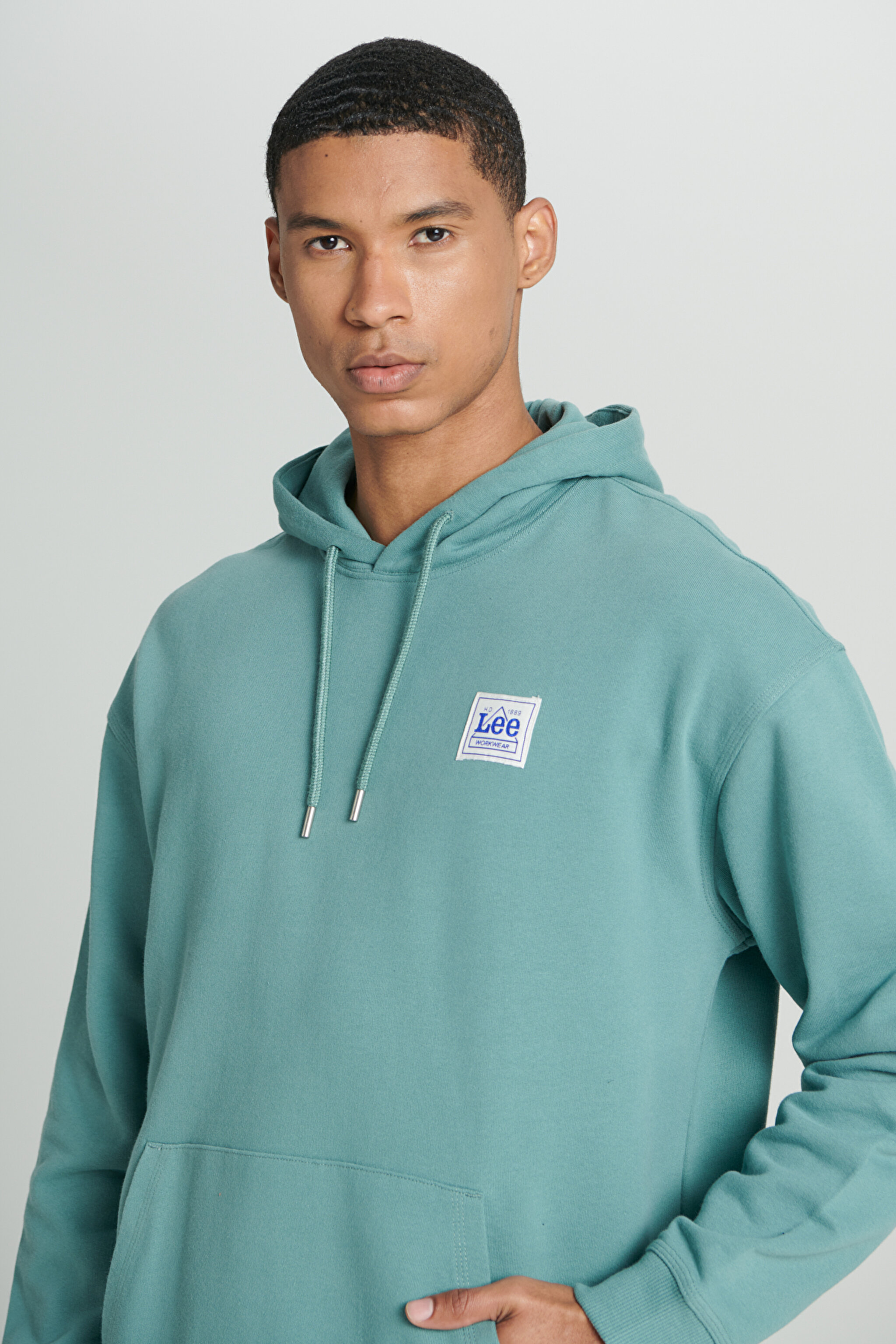 Loose Fit Rahat Kesim %100 Pamuk Kapüşonlu Şardonlu Mint Yeşili Sweatshirt - Petrol-LM02RJ405 (görsel 5)