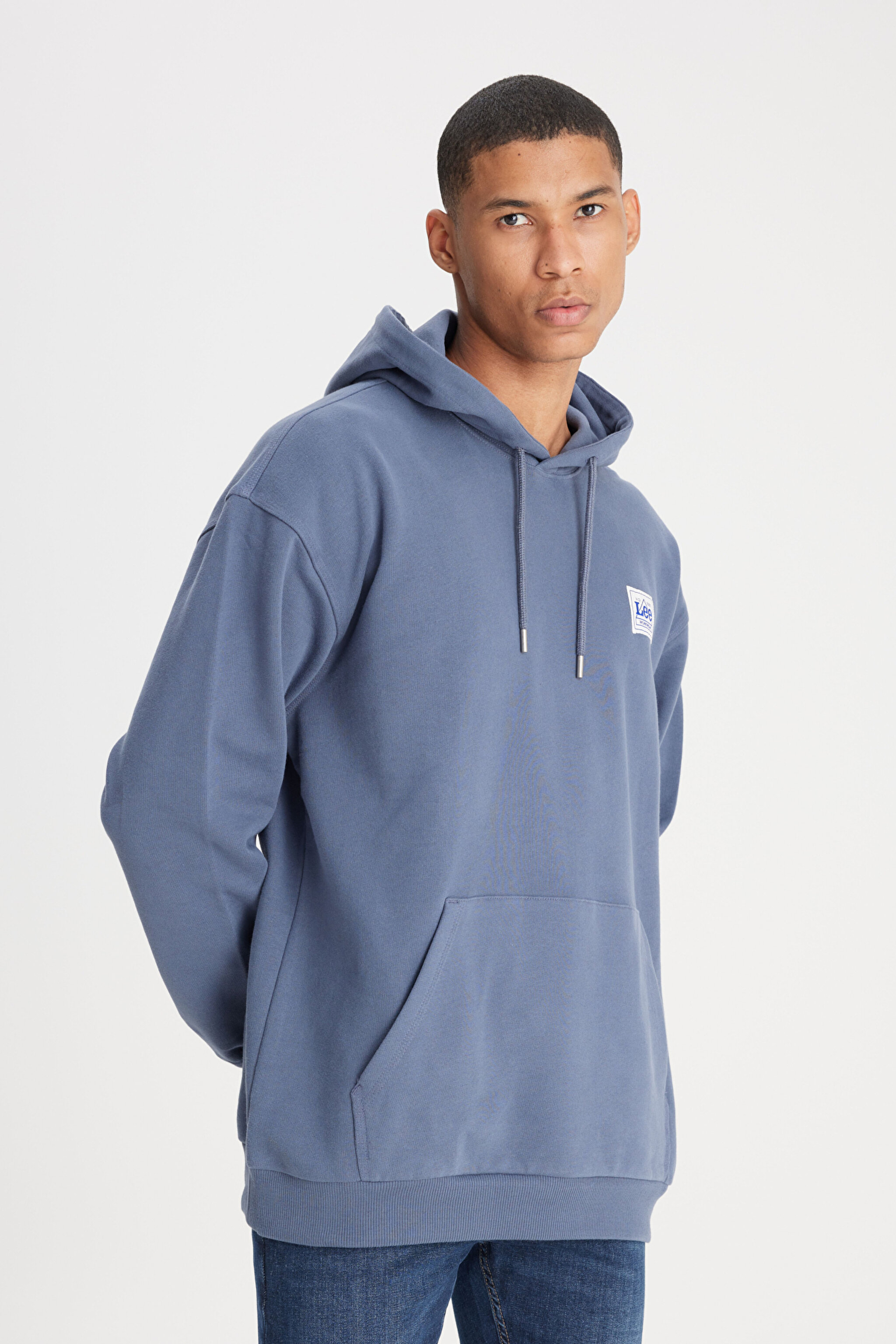 Loose Fit Rahat Kesim %100 Pamuk Kapüşonlu Şardonlu İndigo Sweatshirt