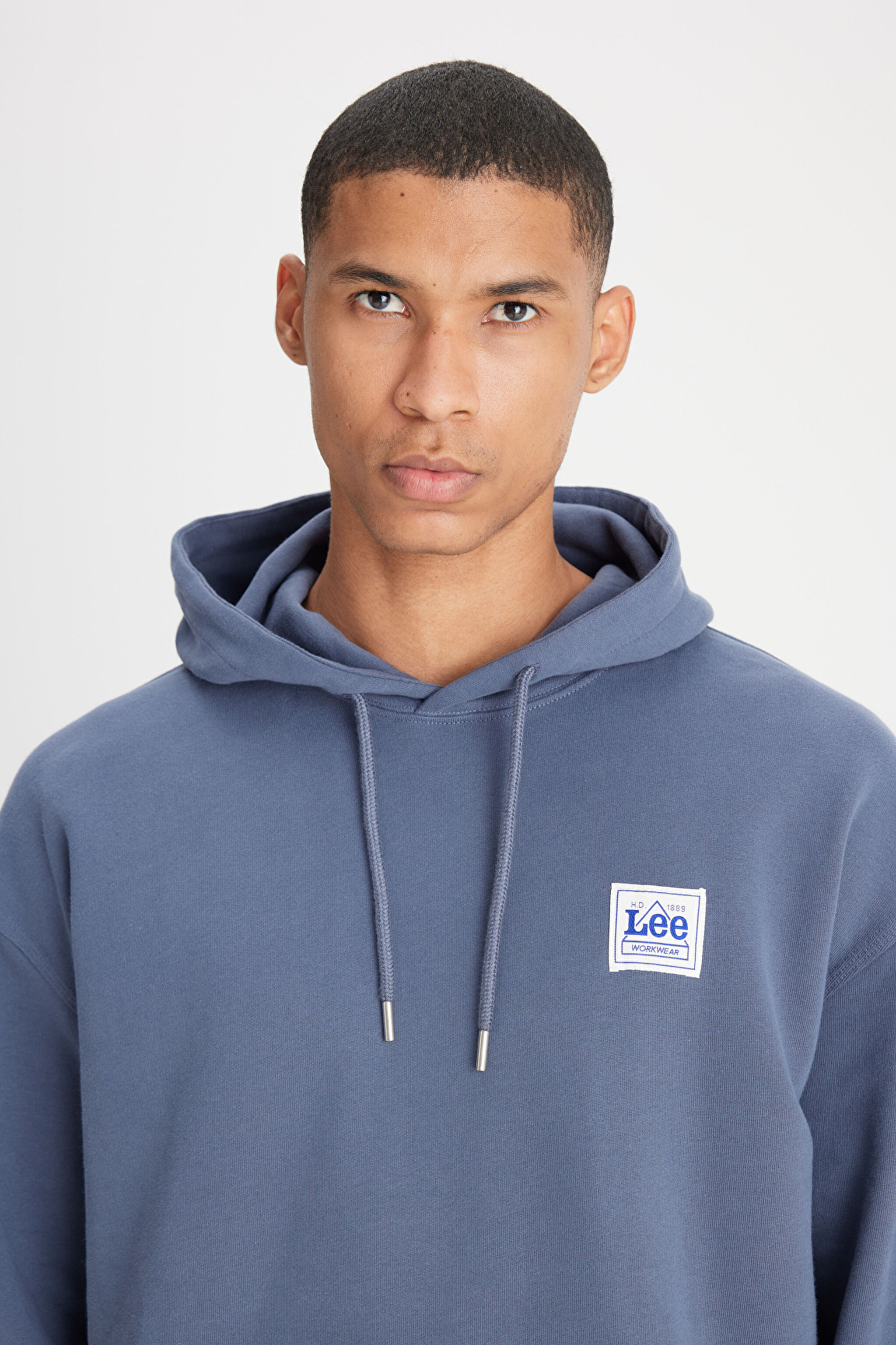 Loose Fit Rahat Kesim %100 Pamuk Kapüşonlu Şardonlu İndigo Sweatshirt - Taint Grey-LM02RJA66 (görsel 4)