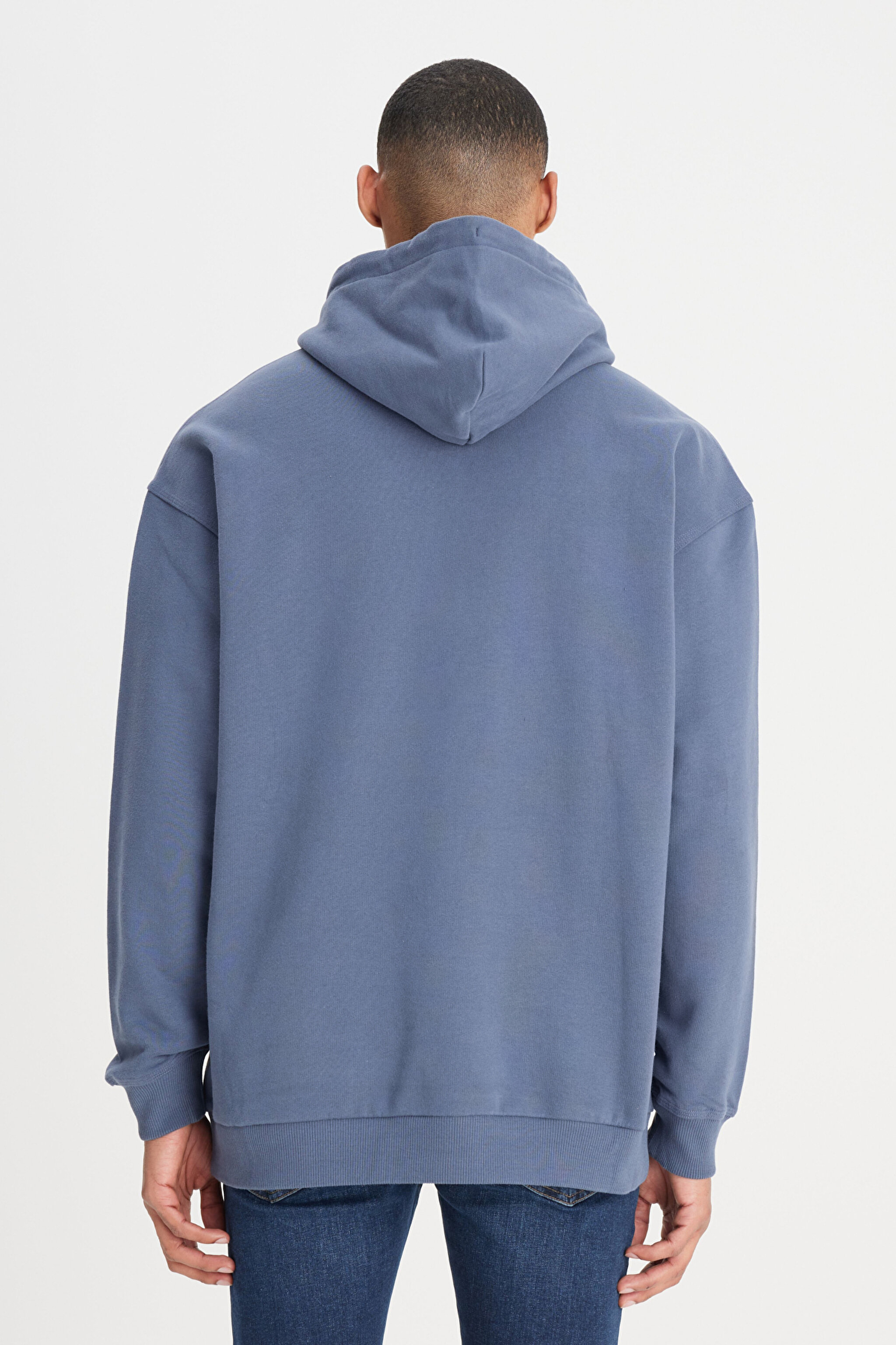 Loose Fit Rahat Kesim %100 Pamuk Kapüşonlu Şardonlu İndigo Sweatshirt - Taint Grey-LM02RJA66 (görsel 5)