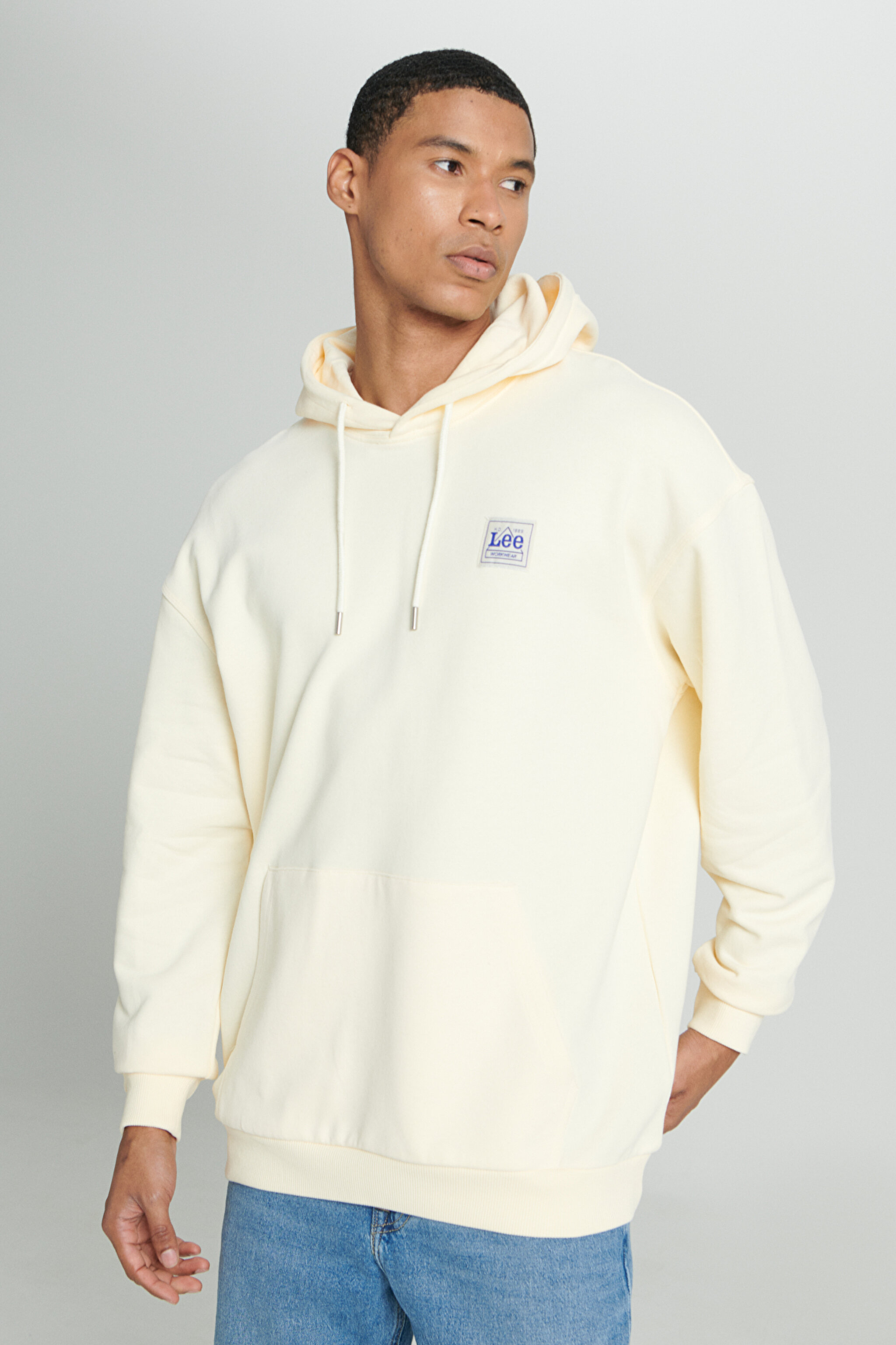Loose Fit Rahat Kesim %100 Pamuk Kapüşonlu Şardonlu Ekru Sweatshirt