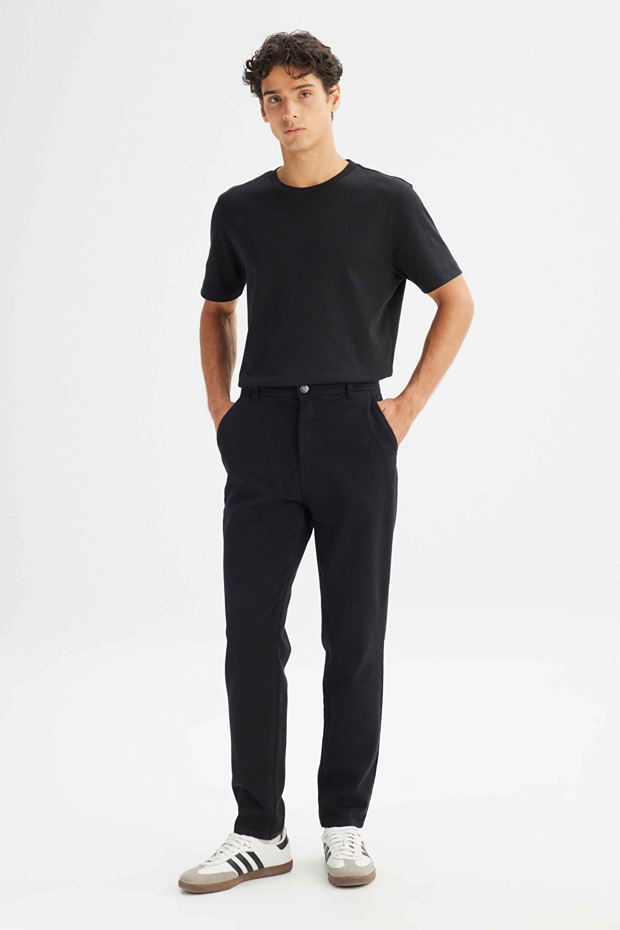 Regular Fit Normal Kesim Normal Bel Pamuklu Esnek Siyah Chino Pantolon - Black-LM0400001001 (görsel 3)