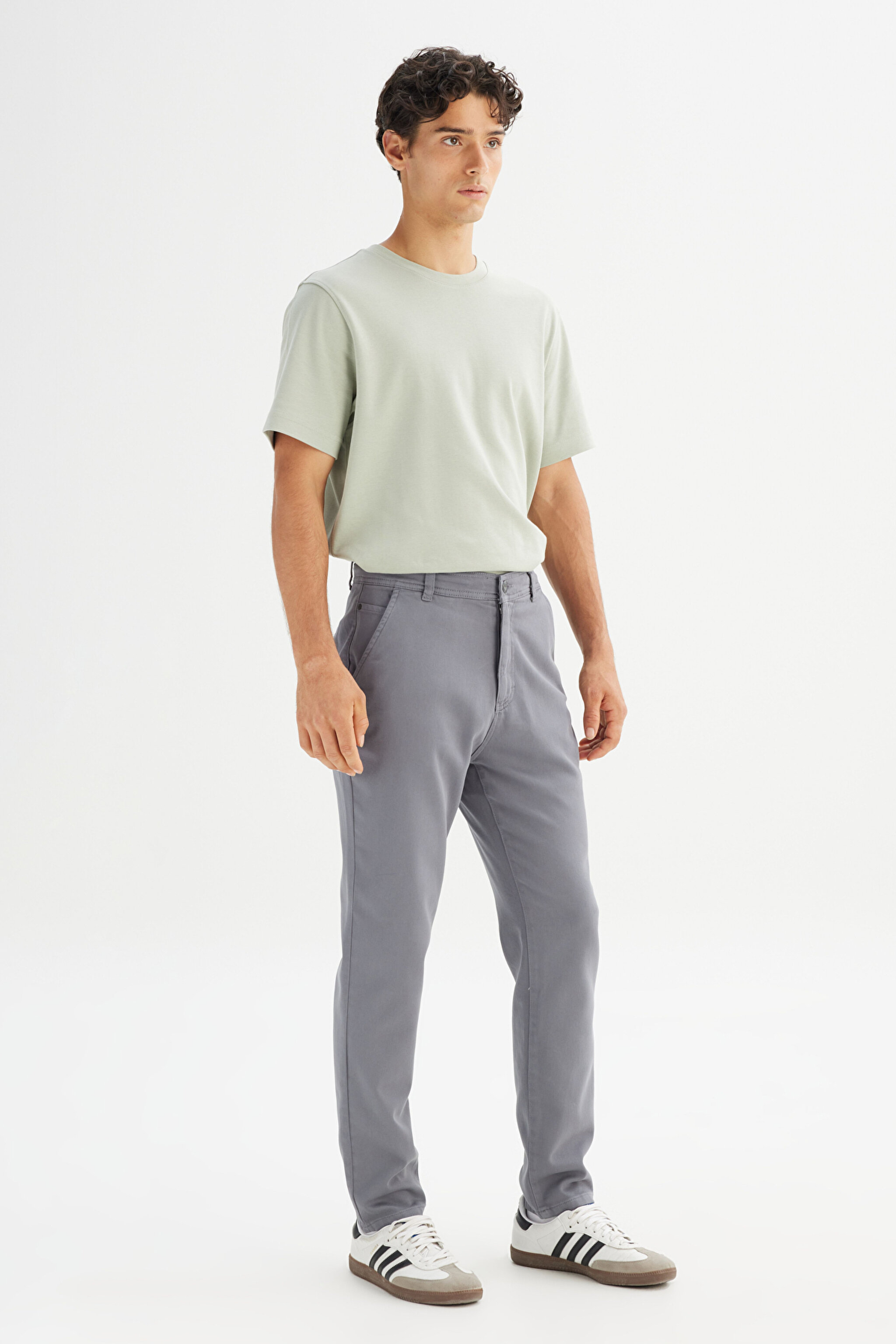 Regular Fit Normal Kesim Normal Bel Pamuklu Esnek Gri Chino Pantolon - Gray-LM0400001035 (görsel 3)