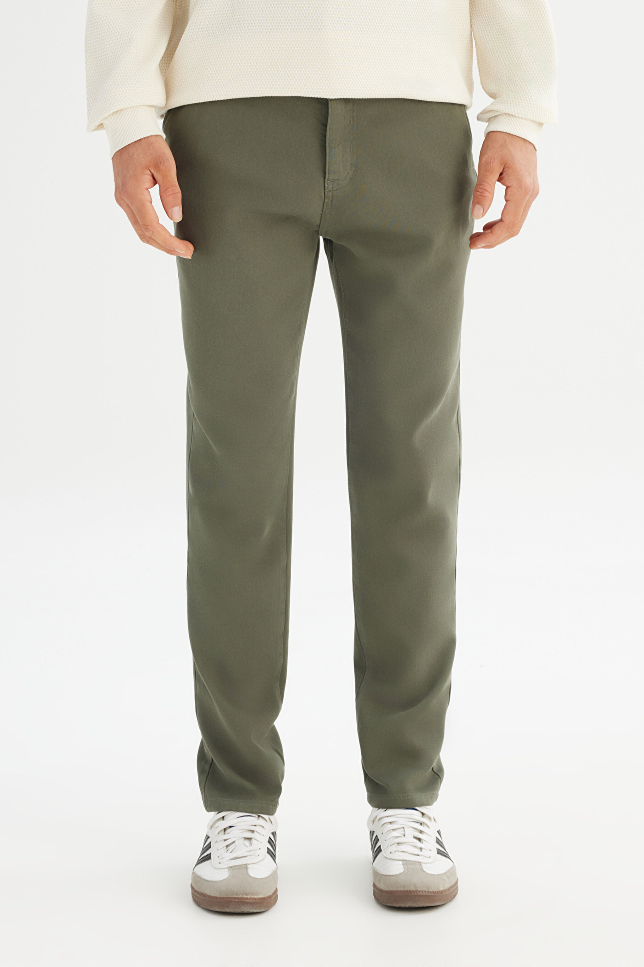 Regular Fit Normal Kesim Normal Bel Pamuklu Esnek Haki Chino Pantolon - KHAKI-LM0400001801 (görsel 2)