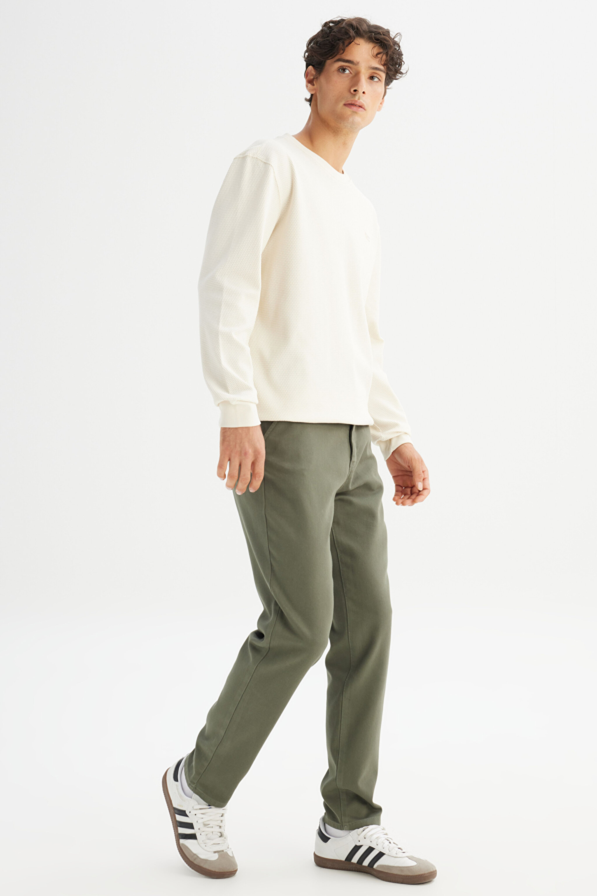 Regular Fit Normal Kesim Normal Bel Pamuklu Esnek Haki Chino Pantolon - KHAKI-LM0400001801 (görsel 3)