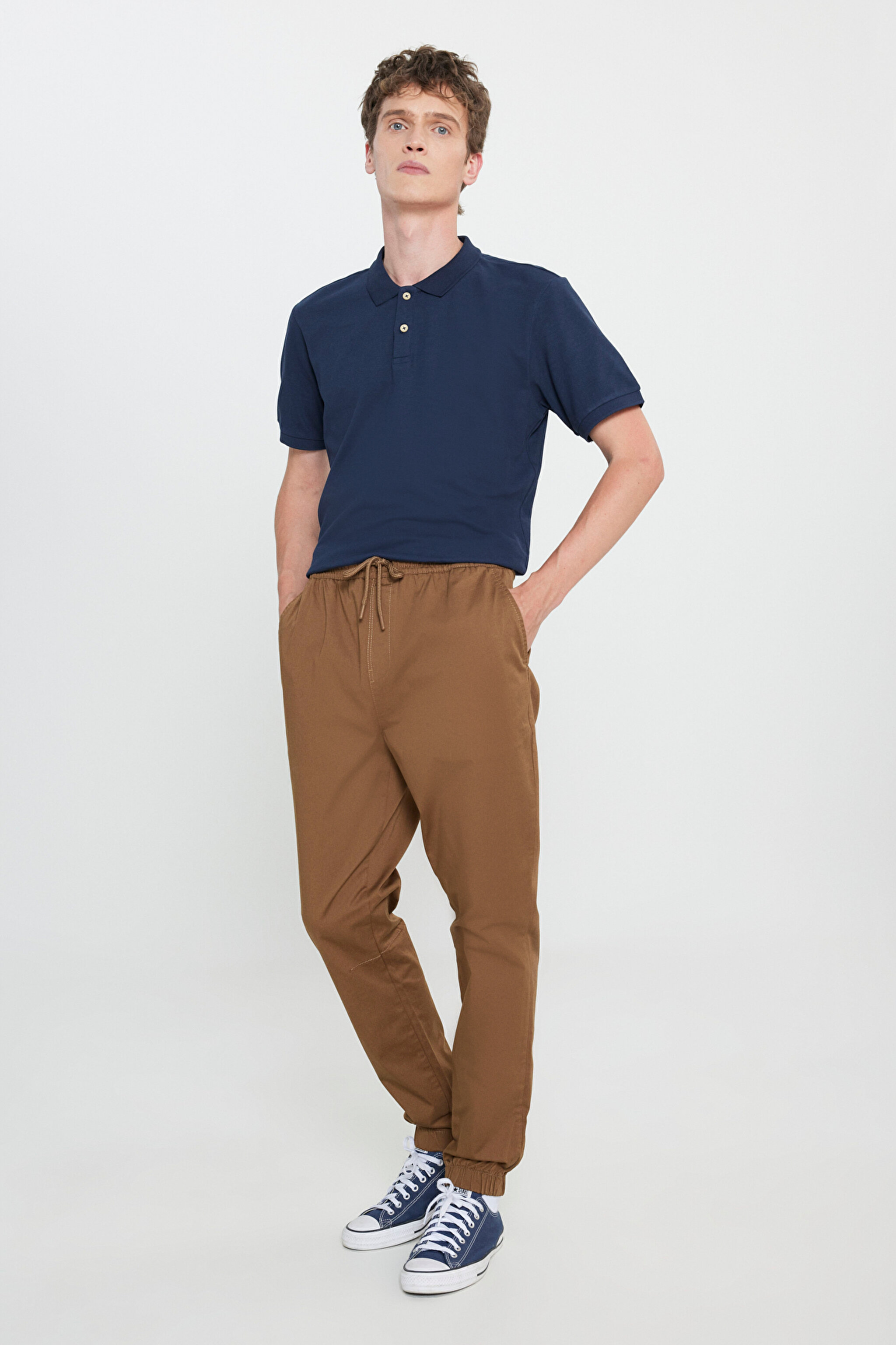 Regular Fit Normal Kesim Normal Bel Dar Paça Haki Jogger Pantolon - Camel-LM04008211